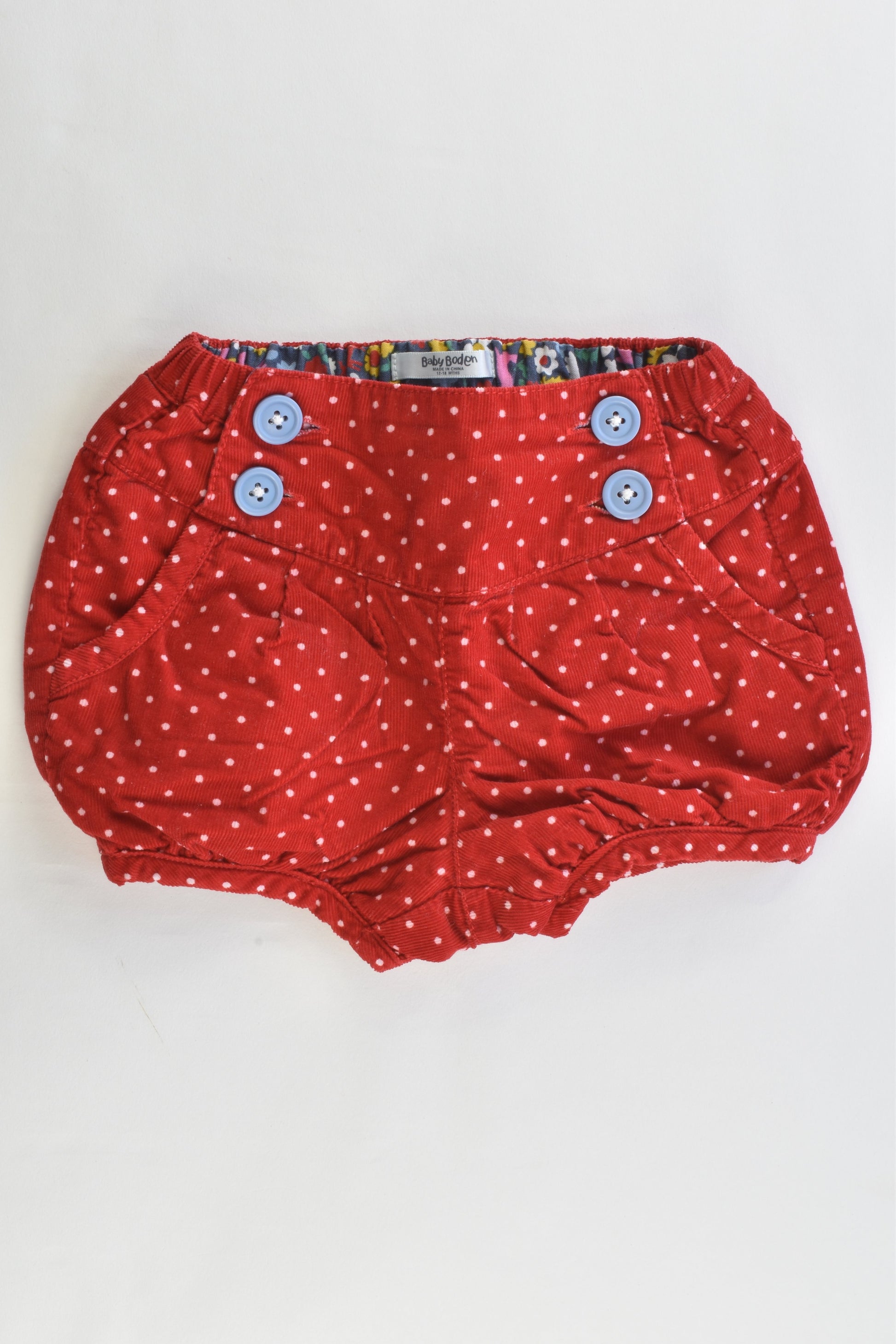 Baby Boden Size 12-18 months Lined Cord Shorts