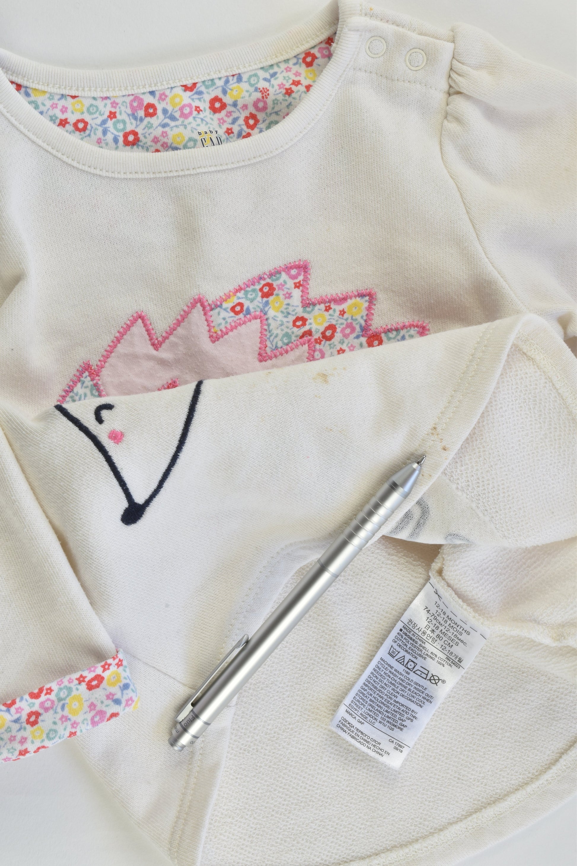 Baby Gap Size 1 (12-18 months) Liberty Print Hedgehog Sweater