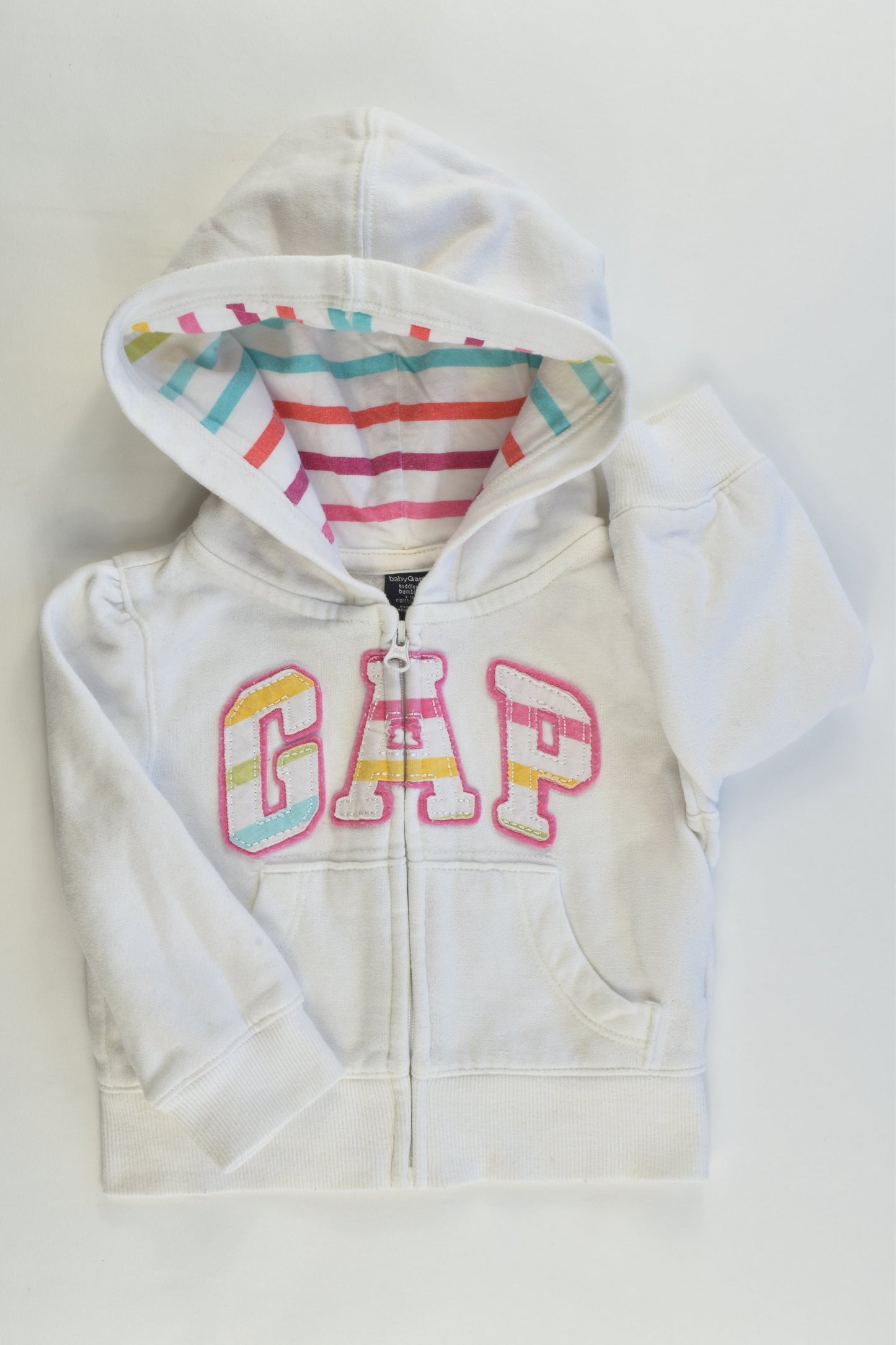 Baby Gap Size 6-12 months Rainbow Stripes Hooded Jumper