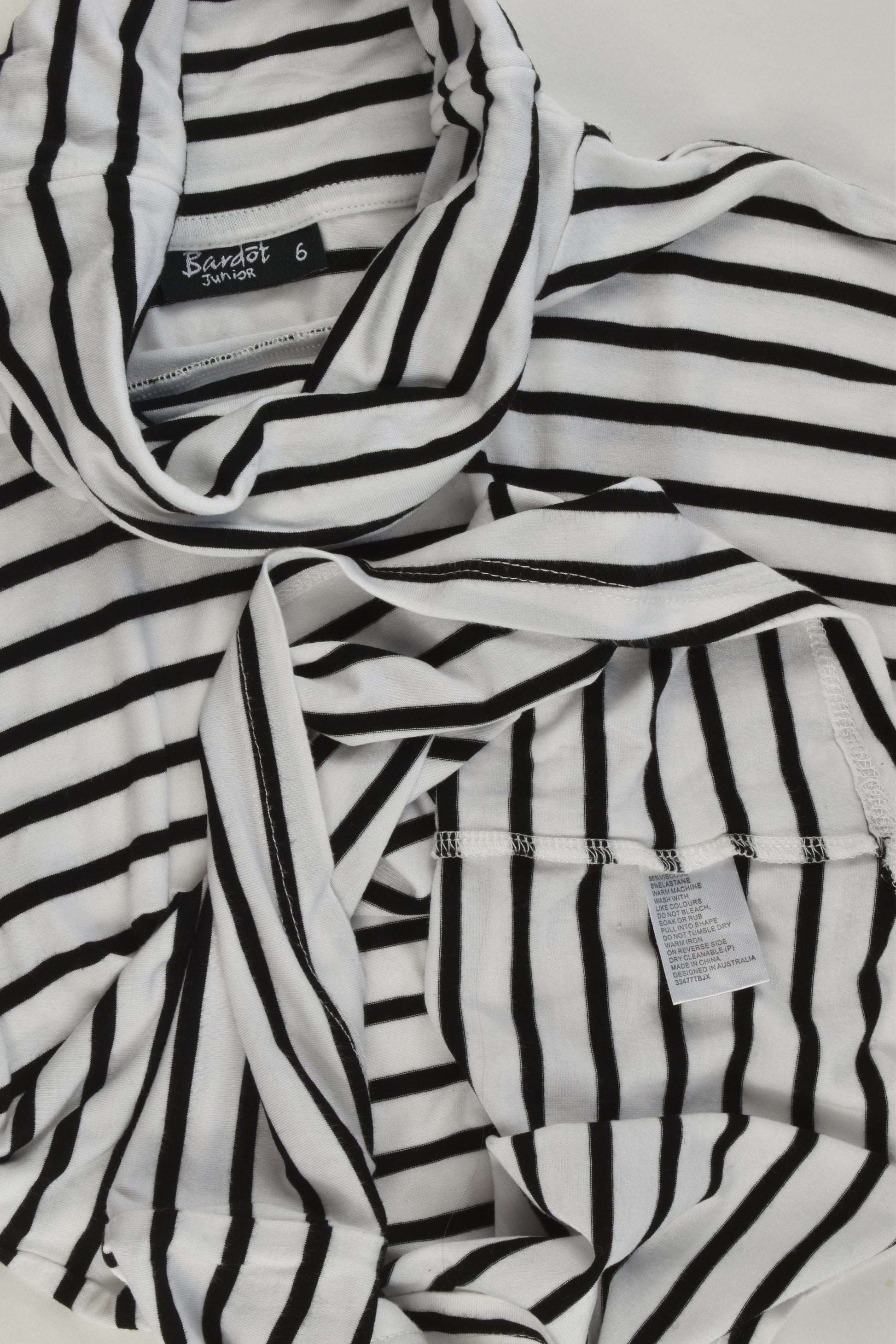 Bardot Junior Size 6 Striped Turtle Neck Top
