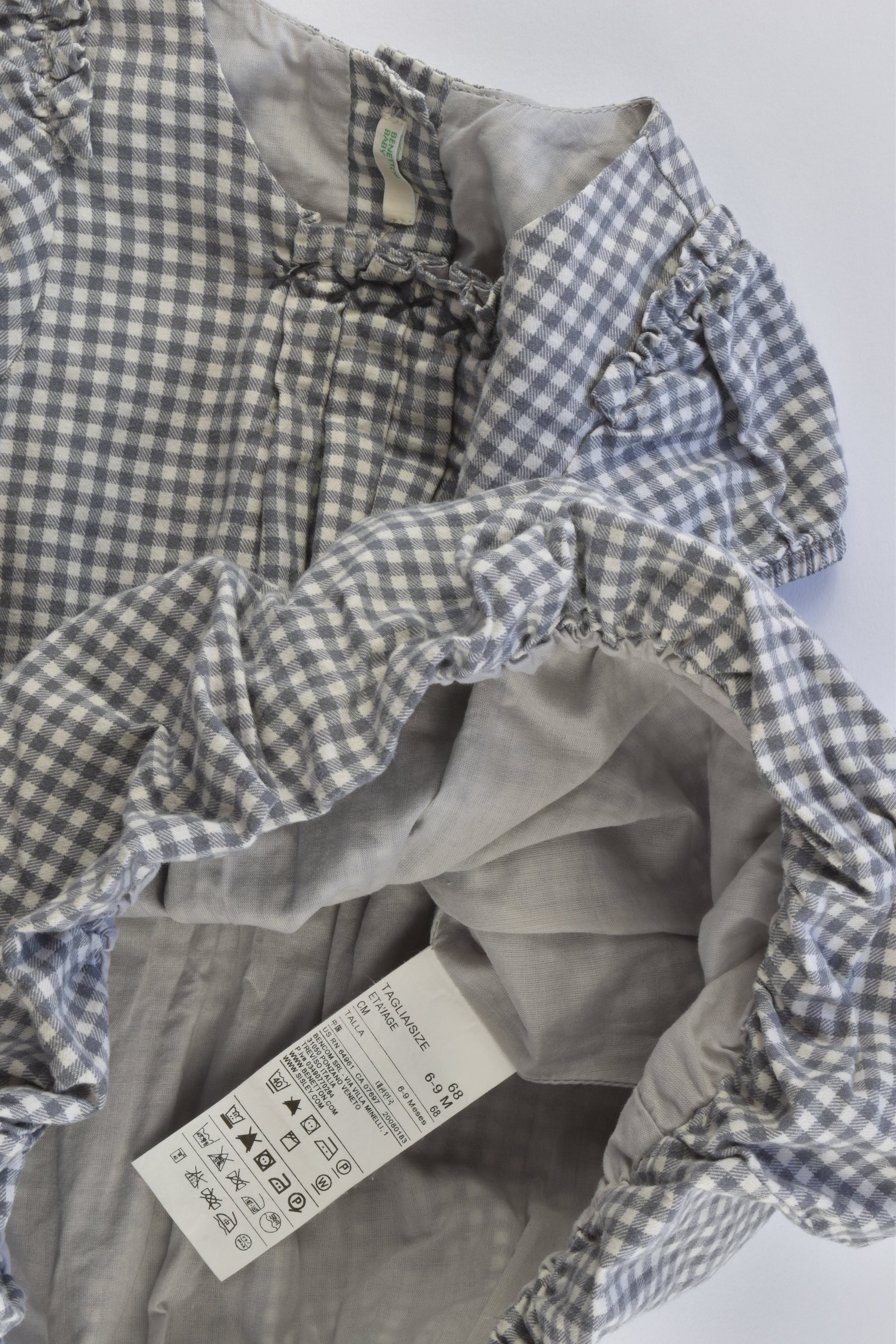 Benetton Baby (Italy) Size 00-0 (6-9 months, 67 cm) Lined Checked Dress