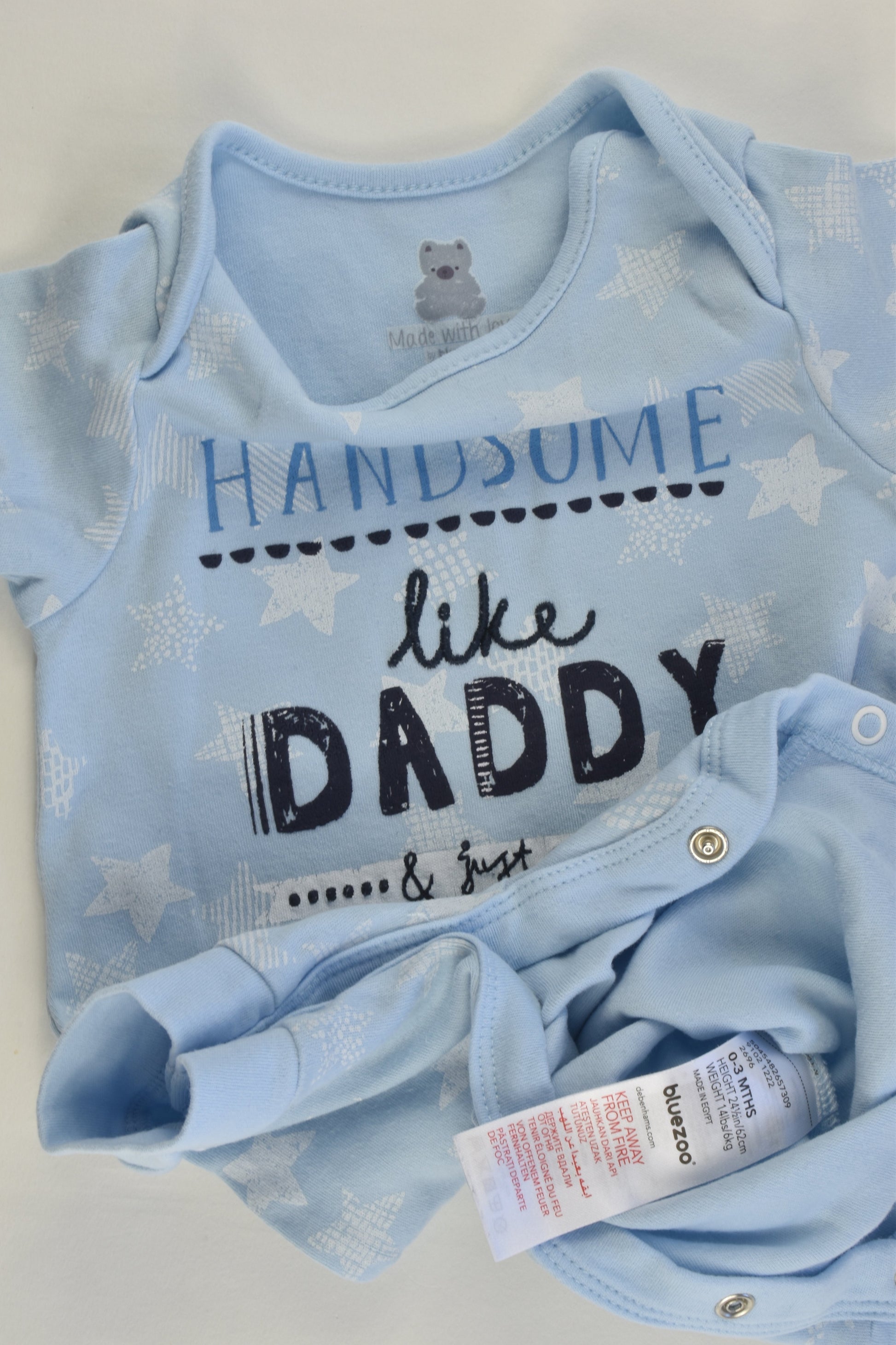 Bluezoo by Debenhams Size 00 (3-6 months) 'Handsome Like Daddy' Romper