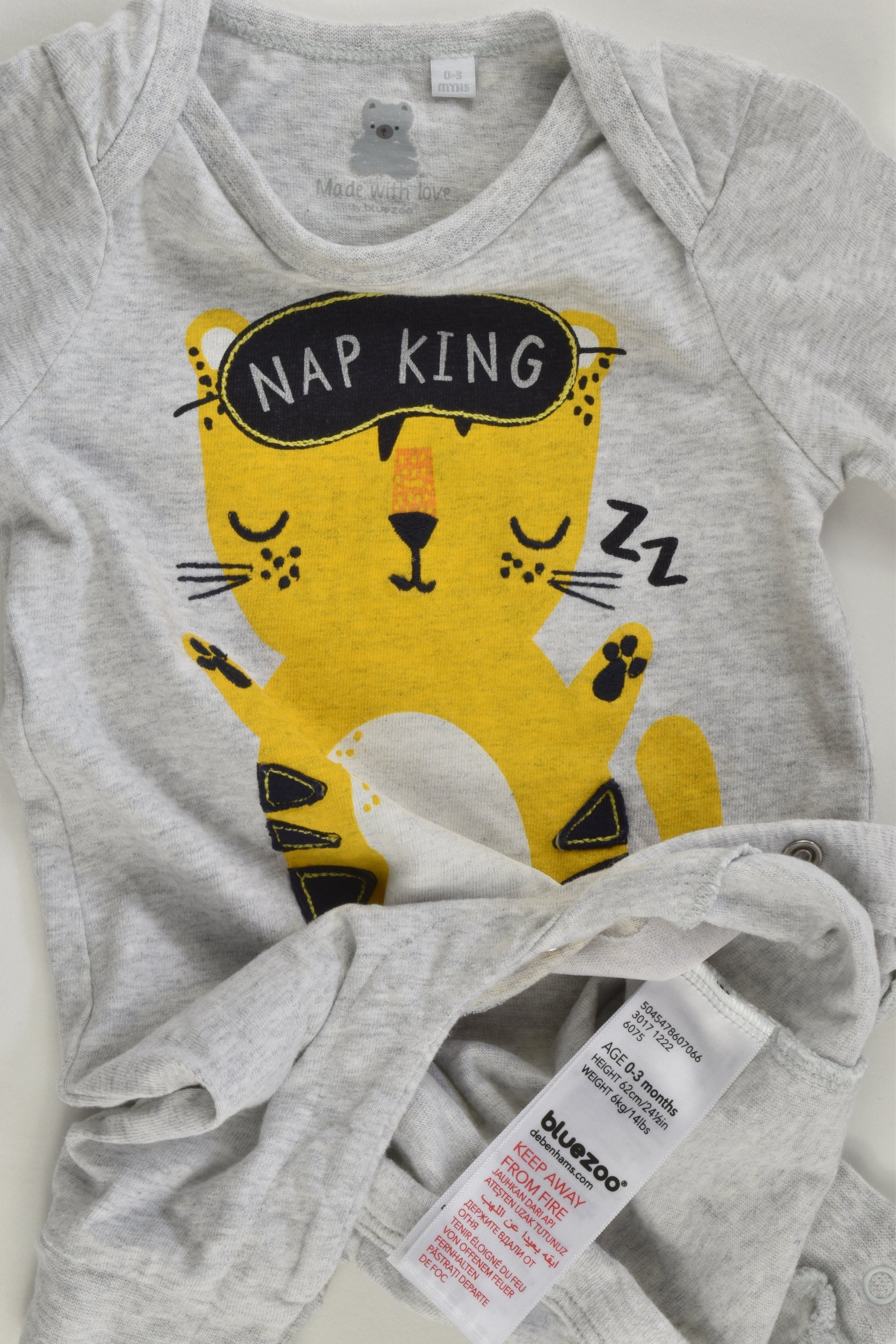 Bluezoo by Debenhams Size 000 (0-3 months, 62 cm) 'Nap King' Romper