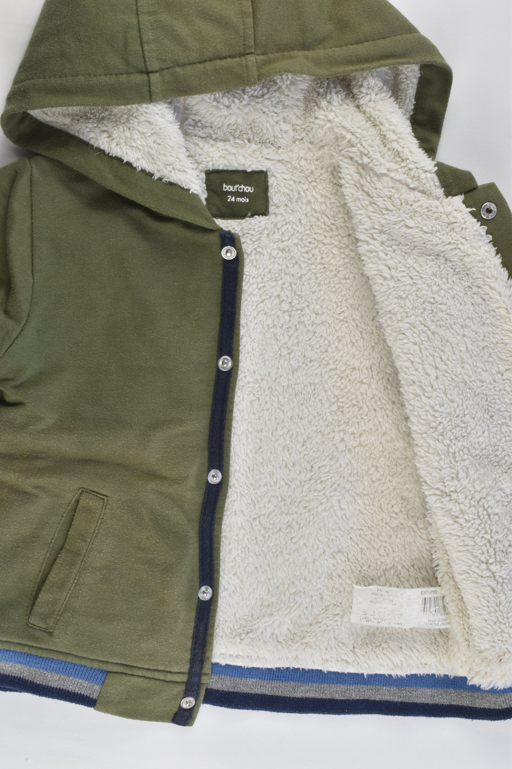 Bout'Chou (France) Size 1-2 (24 months) Warm Hooded Jumper with Fluffy Lining