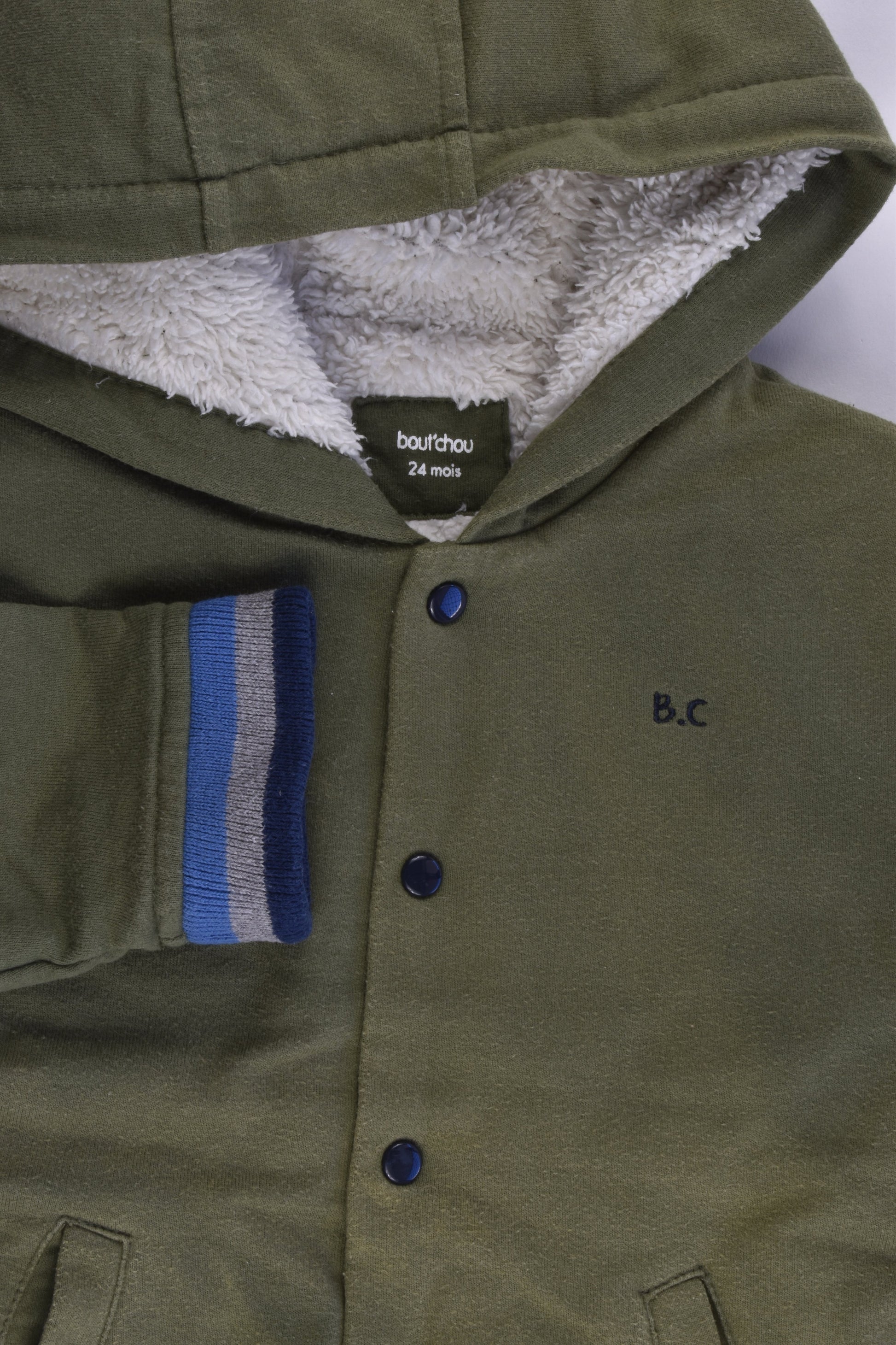 Bout'Chou (France) Size 1-2 (24 months) Warm Hooded Jumper with Fluffy Lining