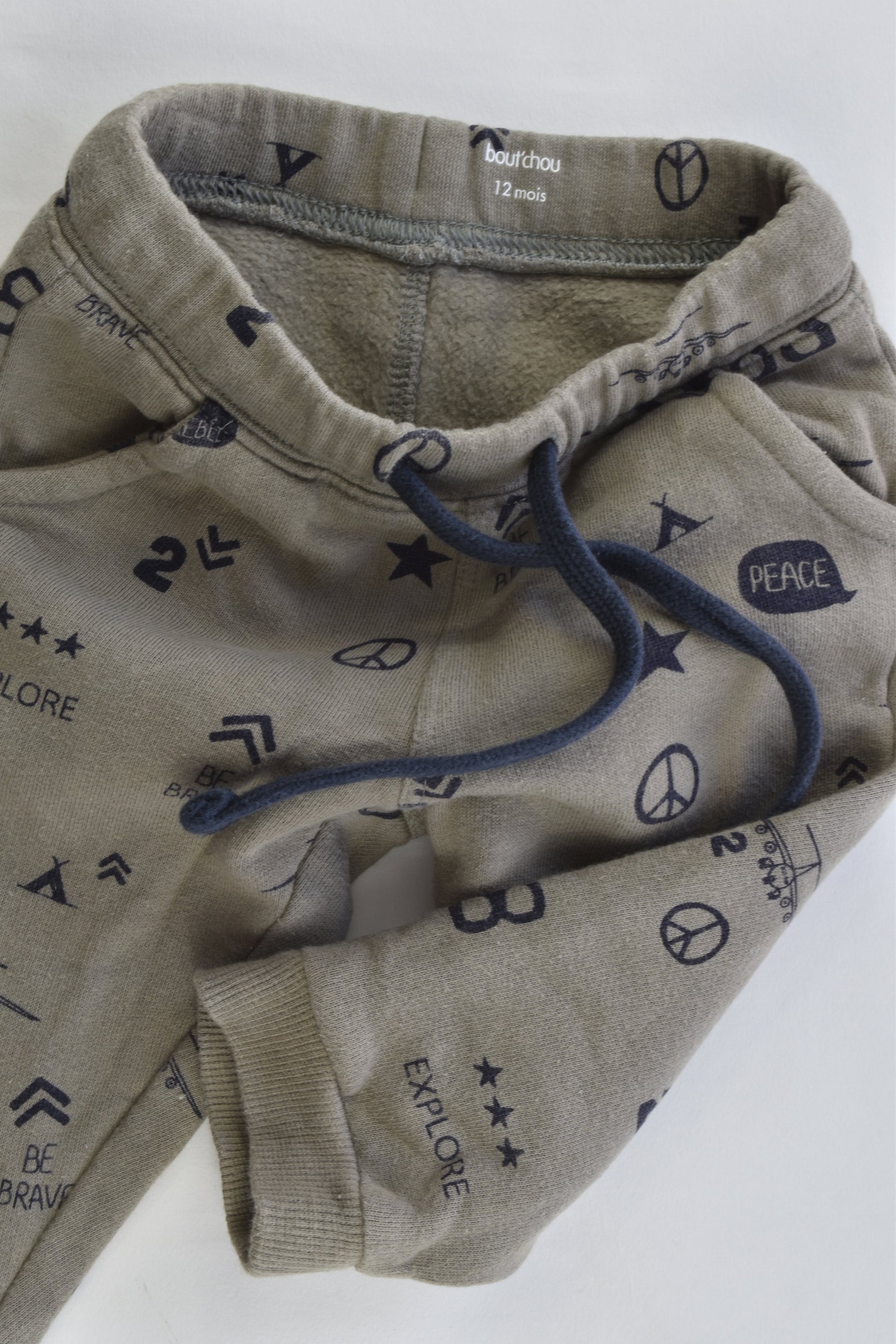 Bout'Chou (France) Size 12 months "Be Brave, Be Rebel, Explore" Track Pants