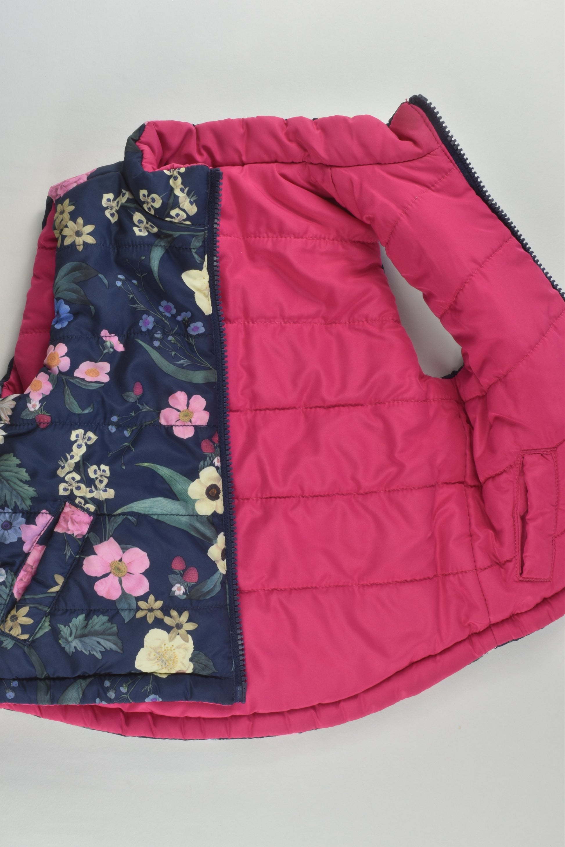 Brand Unknown Size 1-2 Reversible Floral/Pink Puffer Vest
