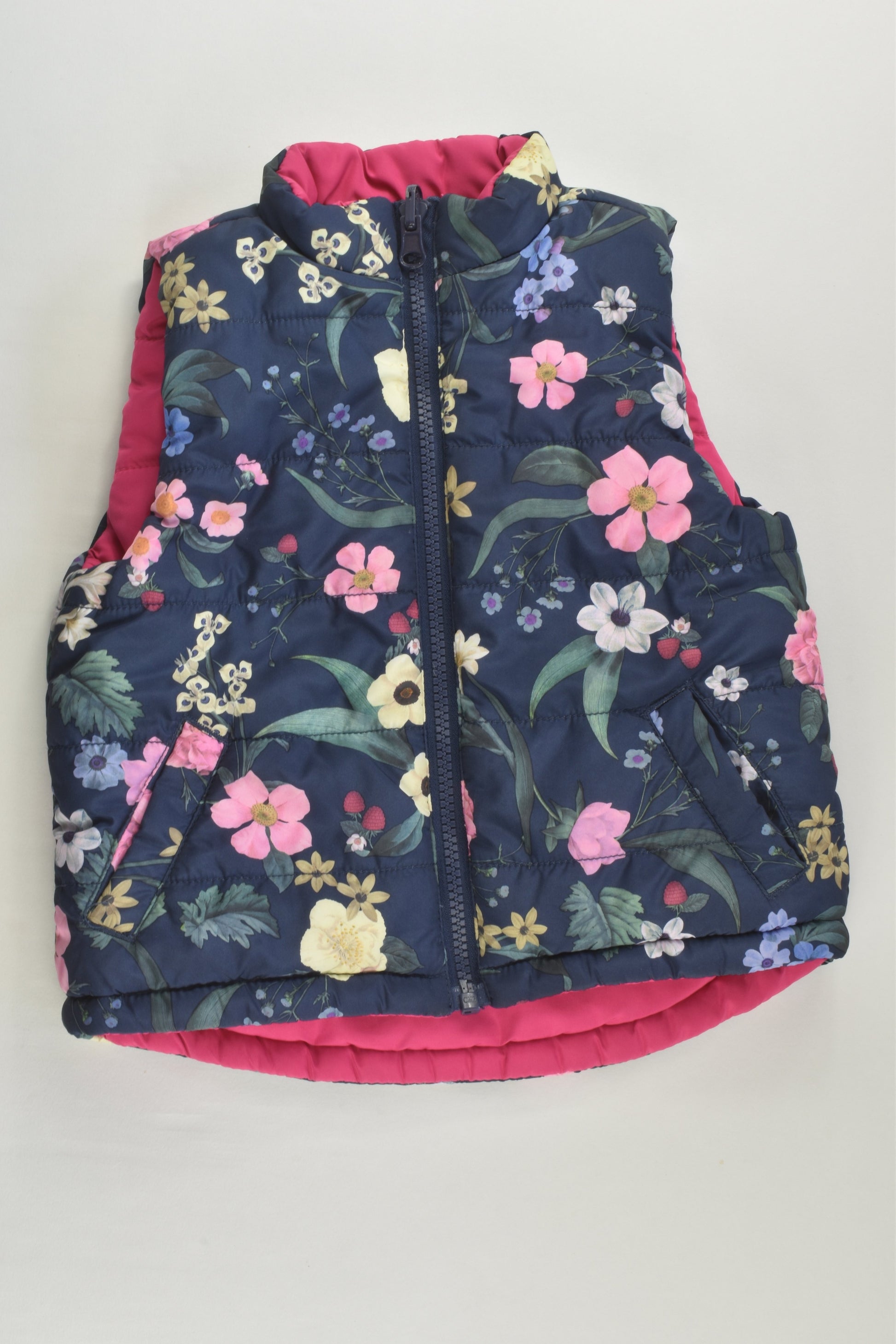 Brand Unknown Size 1-2 Reversible Floral/Pink Puffer Vest