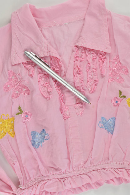 Brand Unknown Size approx 1-2 Shirt with Flowers and Butterflies Embroidery