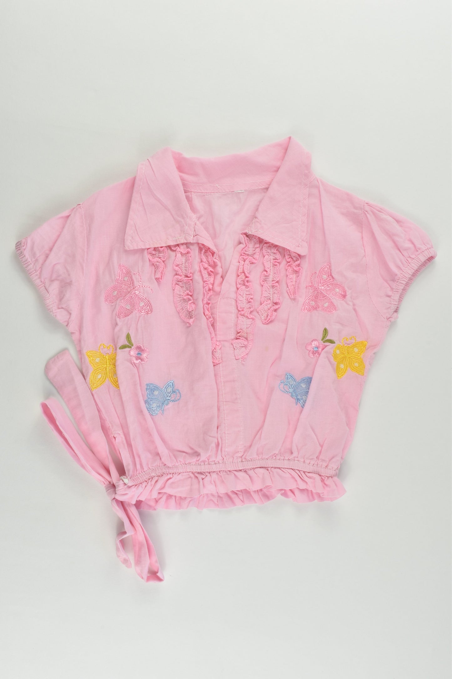 Brand Unknown Size approx 1-2 Shirt with Flowers and Butterflies Embroidery