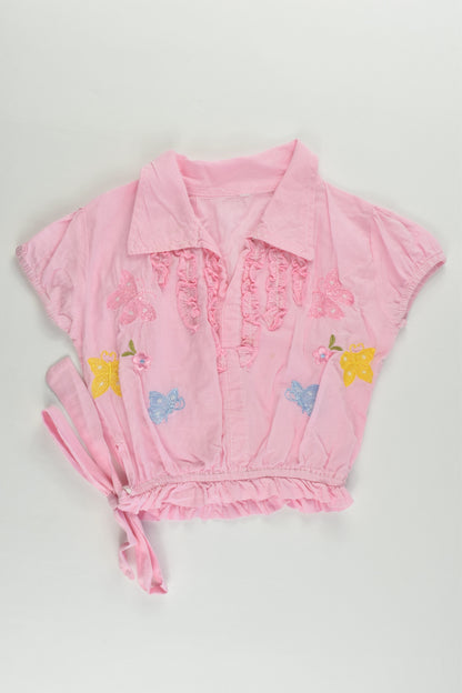 Brand Unknown Size approx 1-2 Shirt with Flowers and Butterflies Embroidery