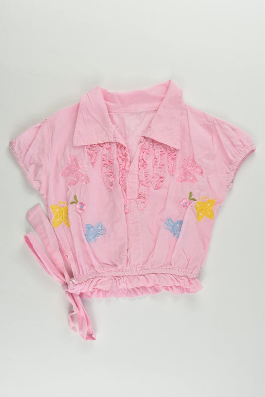 Brand Unknown Size approx 1-2 Shirt with Flowers and Butterflies Embroidery
