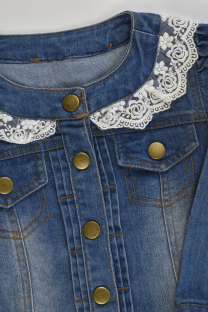 Brand Unknown Size approx 2-3 Soft and Stretchy Denim Jacket with Lace Details