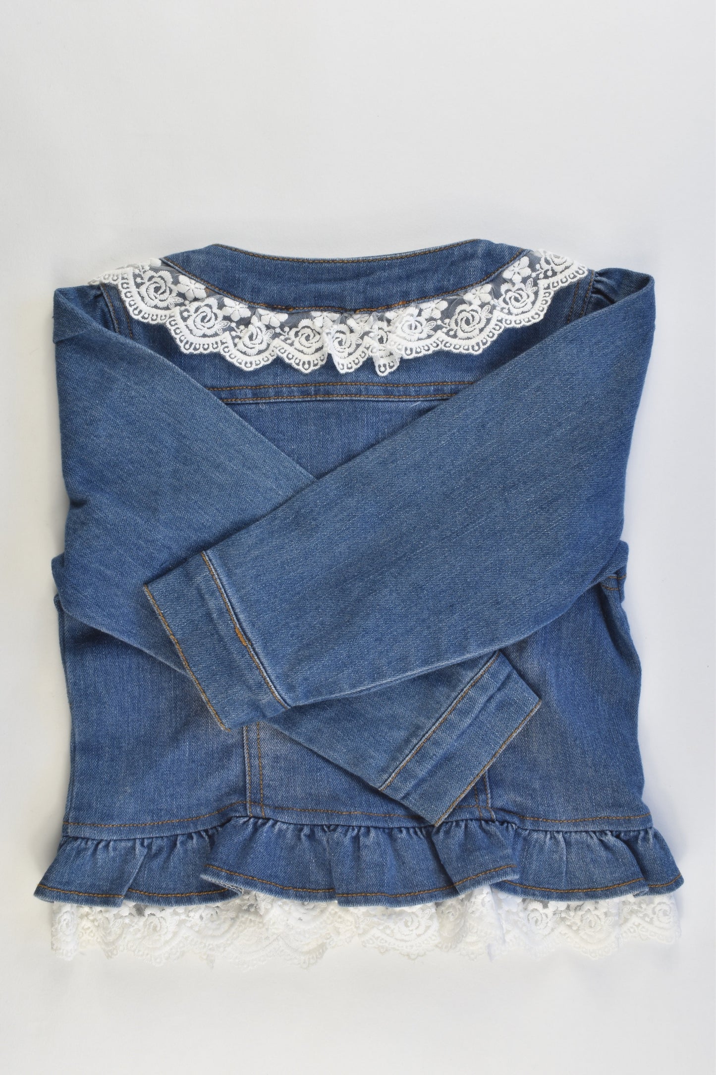 Brand Unknown Size approx 2-3 Soft and Stretchy Denim Jacket with Lace Details