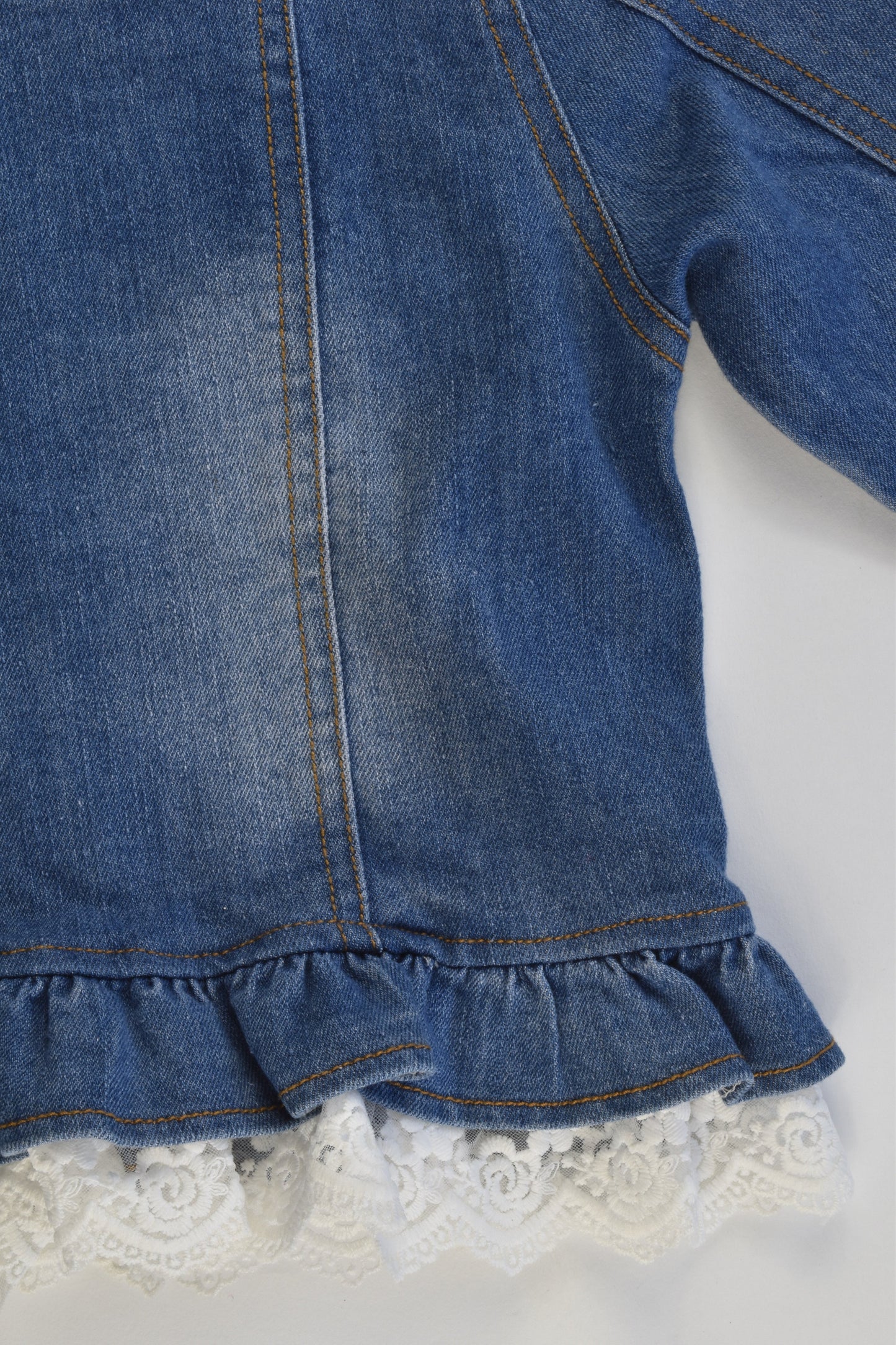Brand Unknown Size approx 2-3 Soft and Stretchy Denim Jacket with Lace Details