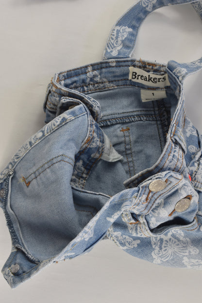 Breakers Size 1 Stretchy Butterflies Short Denim Overalls
