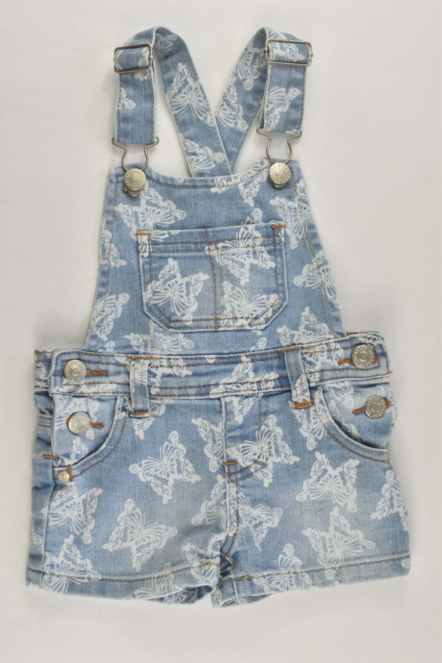 Breakers Size 1 Stretchy Butterflies Short Denim Overalls