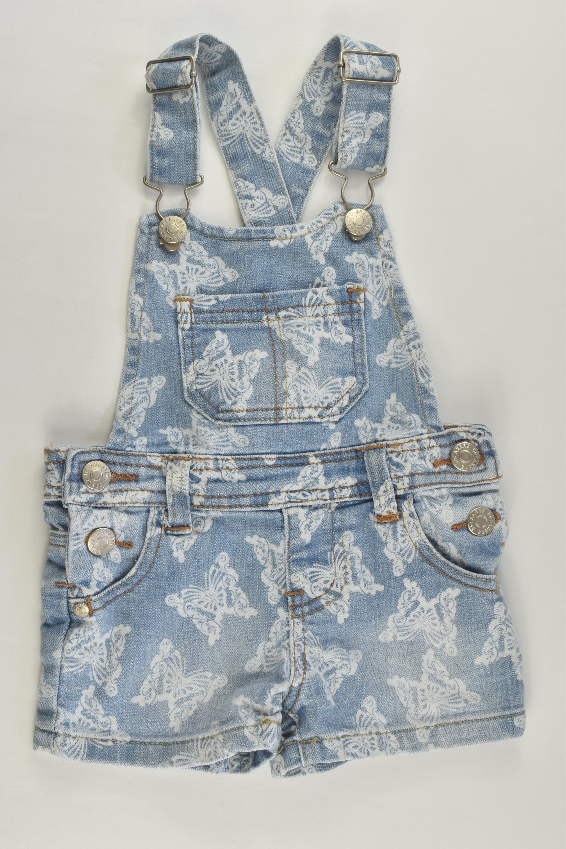 Breakers Size 1 Stretchy Butterflies Short Denim Overalls