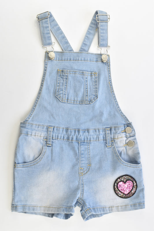 Breakers Size 3 Stretchy Denim Short Overalls with Glittery Love Heart