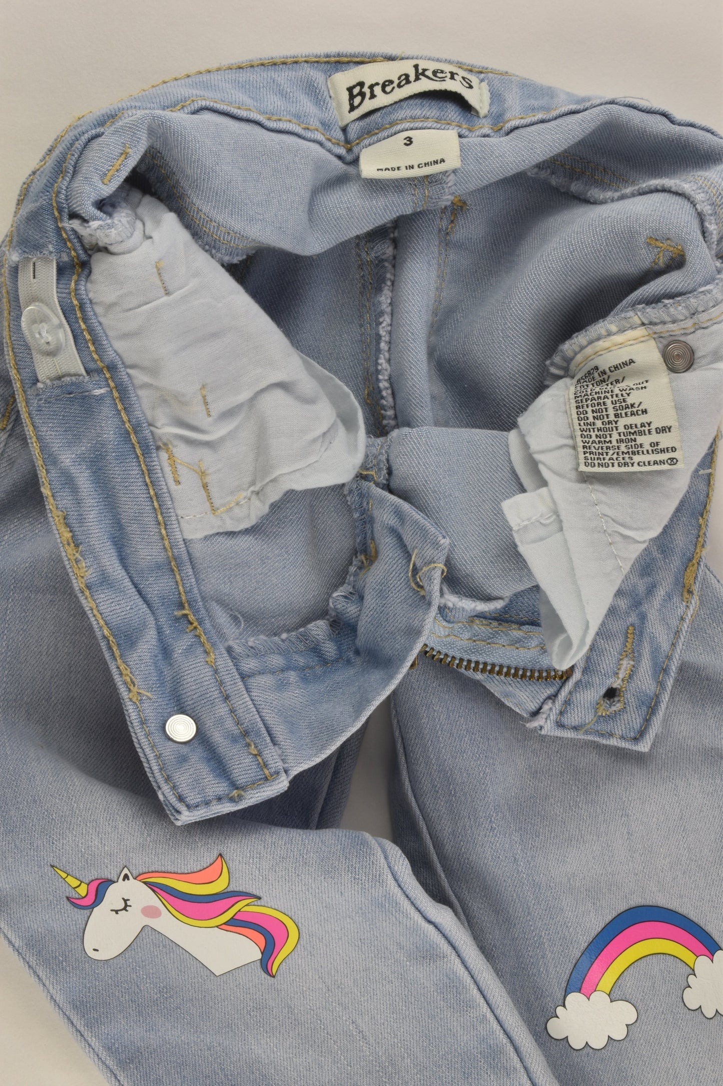 Breakers Size 3 Stretchy Unicorn and Rainbow Denim Pants