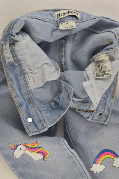 Breakers Size 3 Stretchy Unicorn and Rainbow Denim Pants