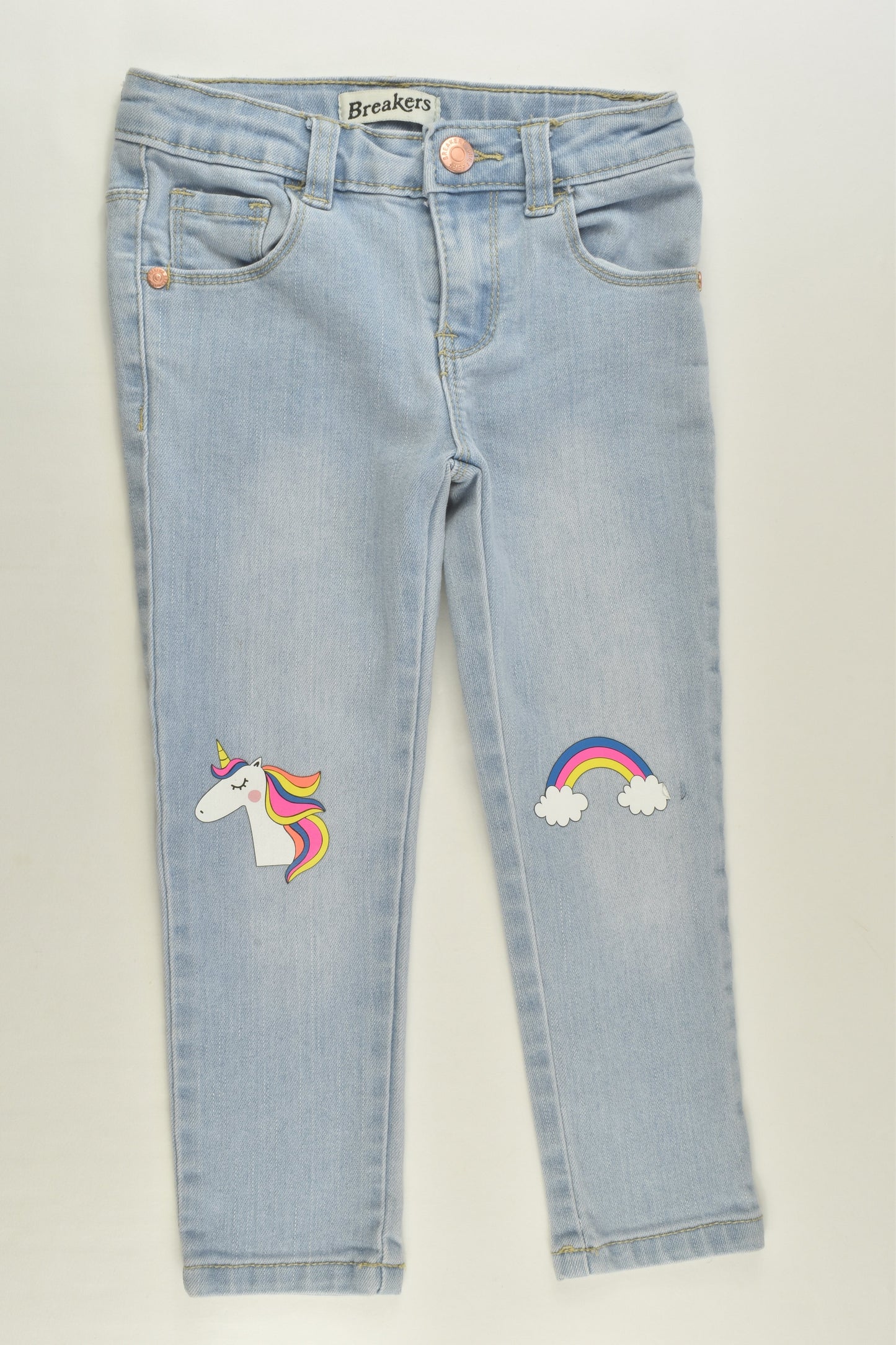 Breakers Size 3 Stretchy Unicorn and Rainbow Denim Pants