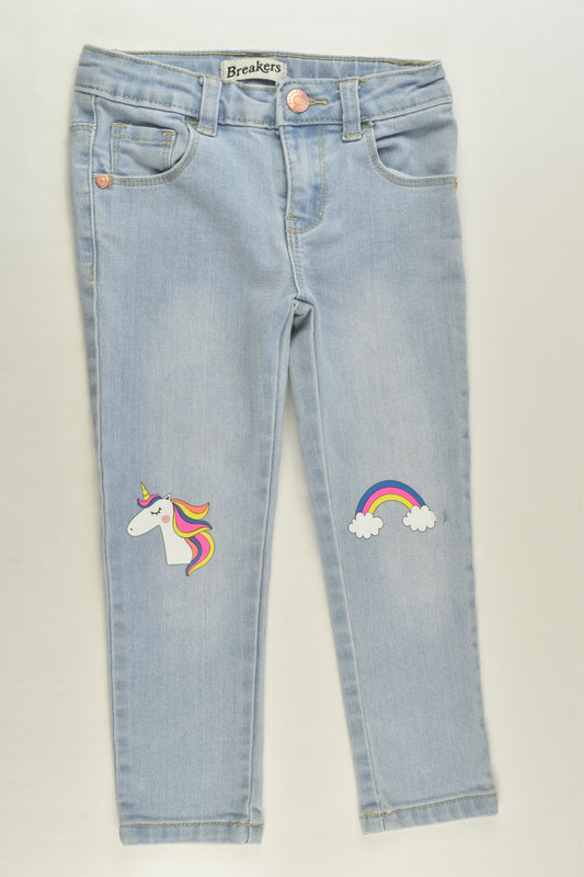 Breakers Size 3 Stretchy Unicorn and Rainbow Denim Pants