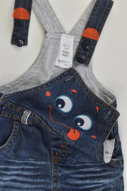 C&A (Germany) Size 000 (62 cm) Lined Funny Face Denim Overalls
