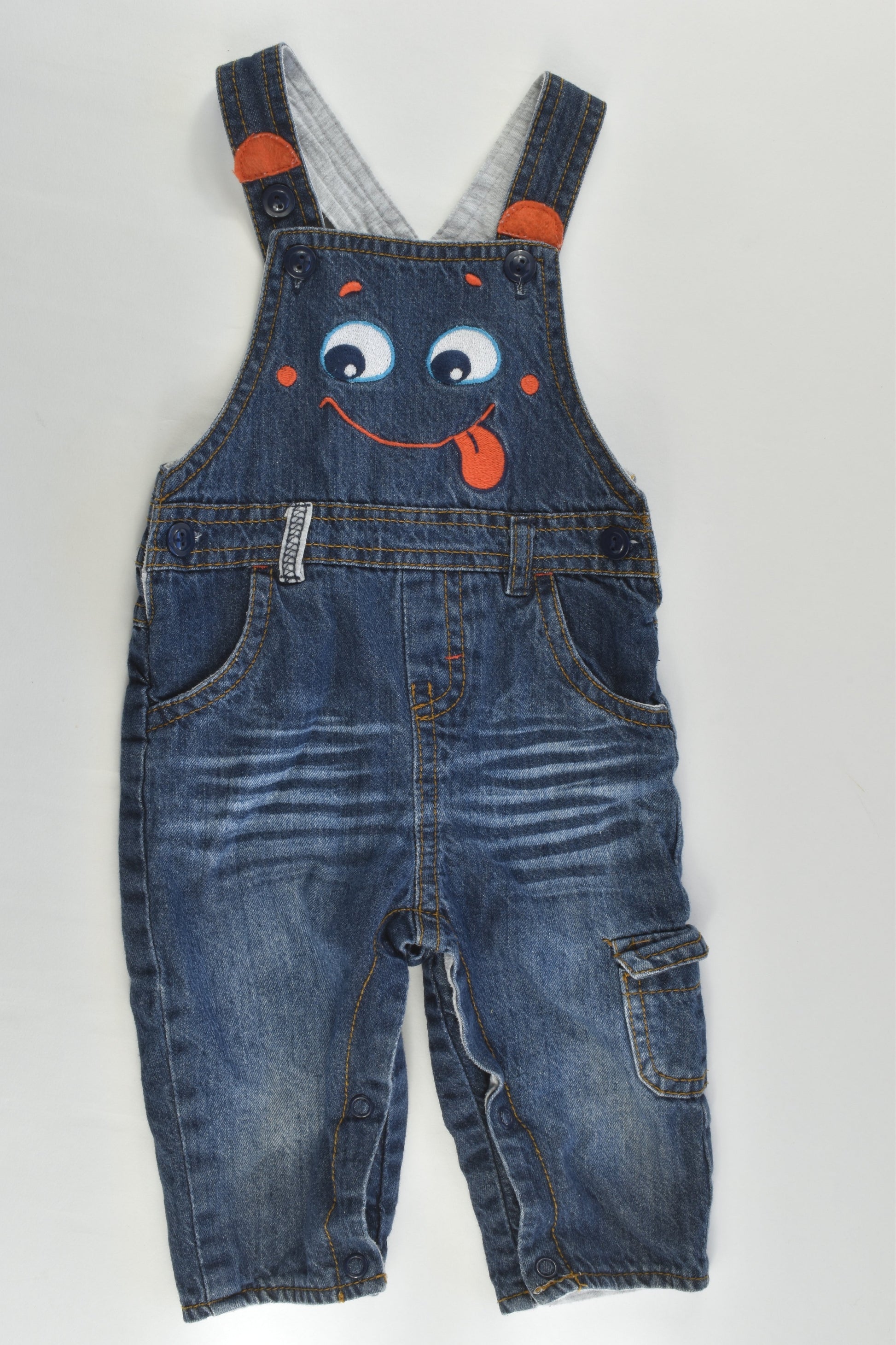 C&A (Germany) Size 000 (62 cm) Lined Funny Face Denim Overalls