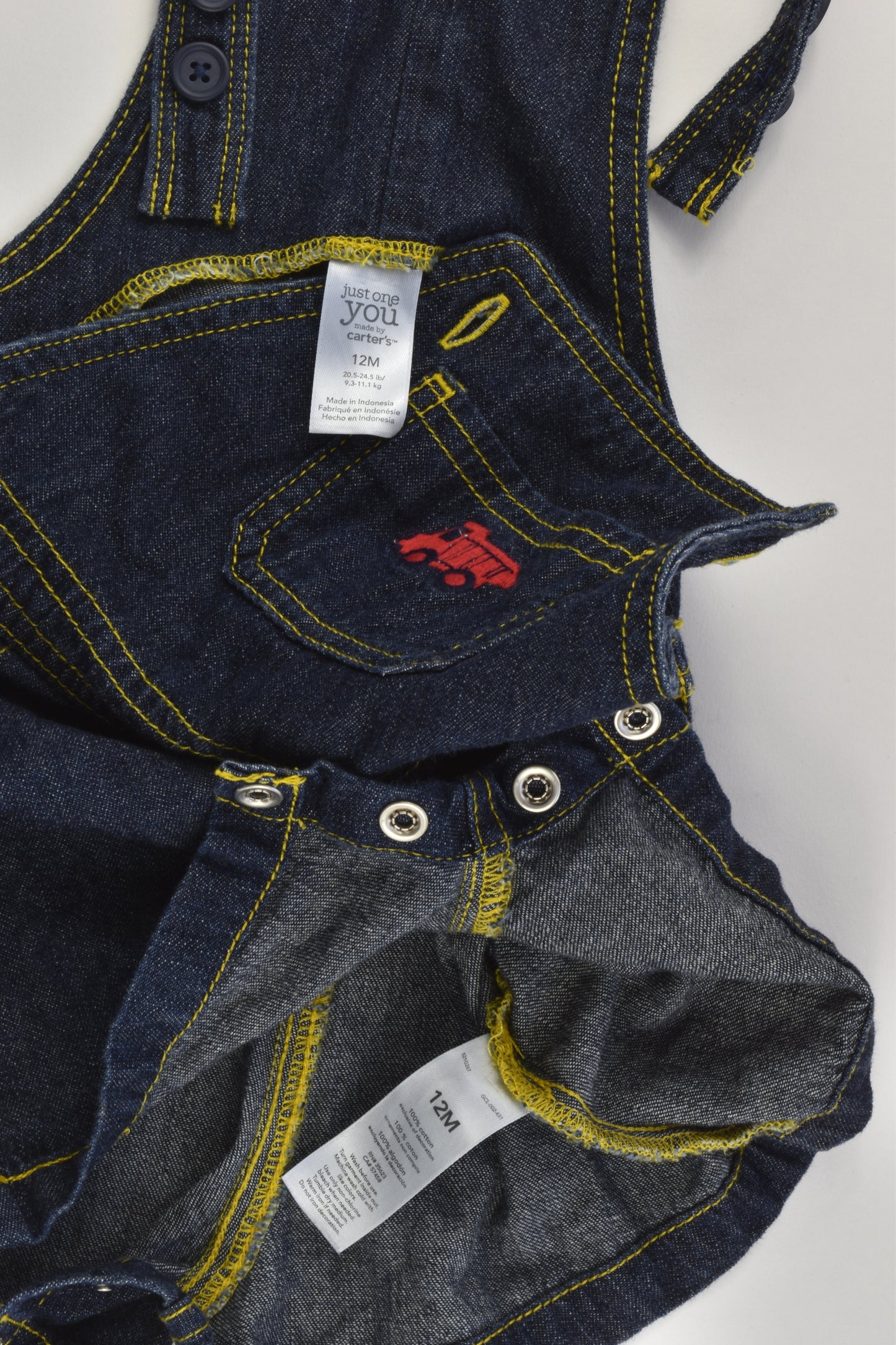 Carter's Size 0 (12 months) Lightweight Truck Short Denim Overalls