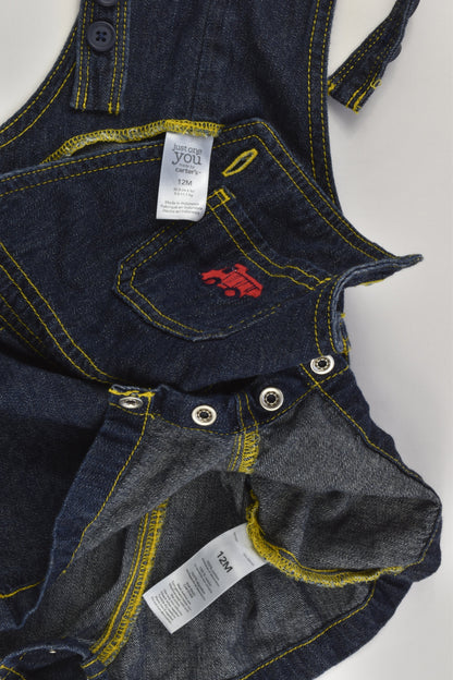 Carter's Size 0 (12 months) Lightweight Truck Short Denim Overalls
