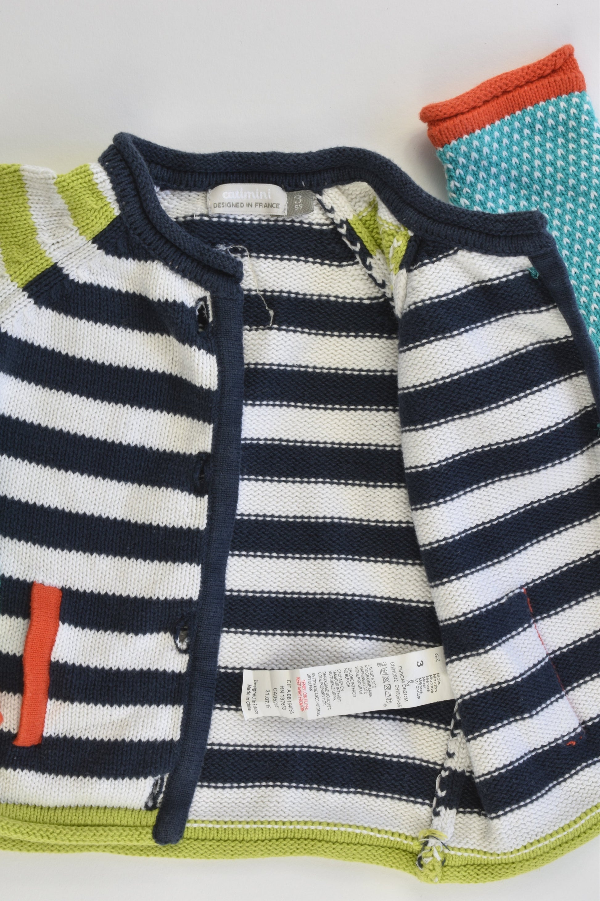 Catimini (France) Size 000 (3 months, 59 cm) Colorful Knitted Cardigan