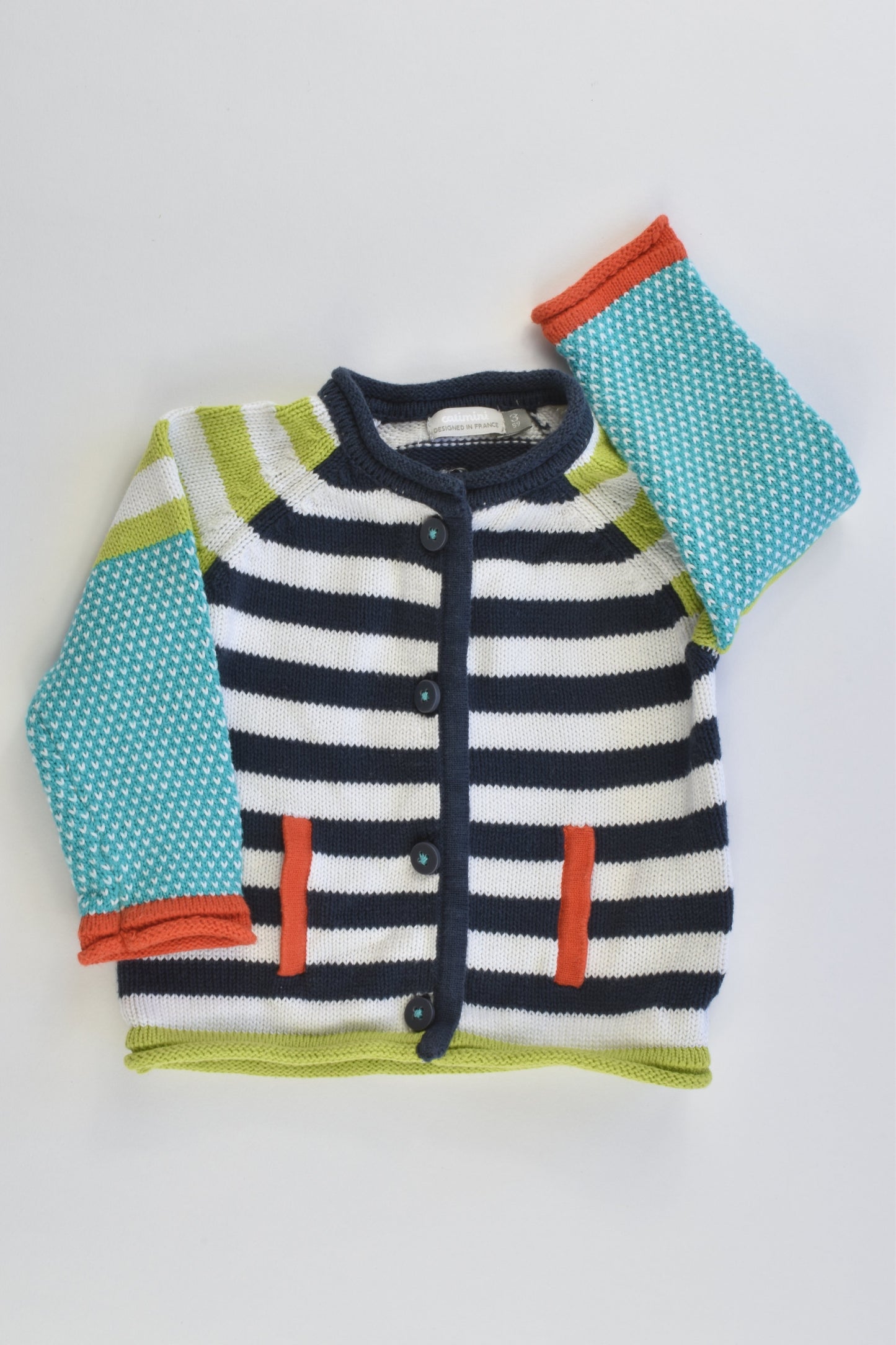 Catimini (France) Size 000 (3 months, 59 cm) Colorful Knitted Cardigan