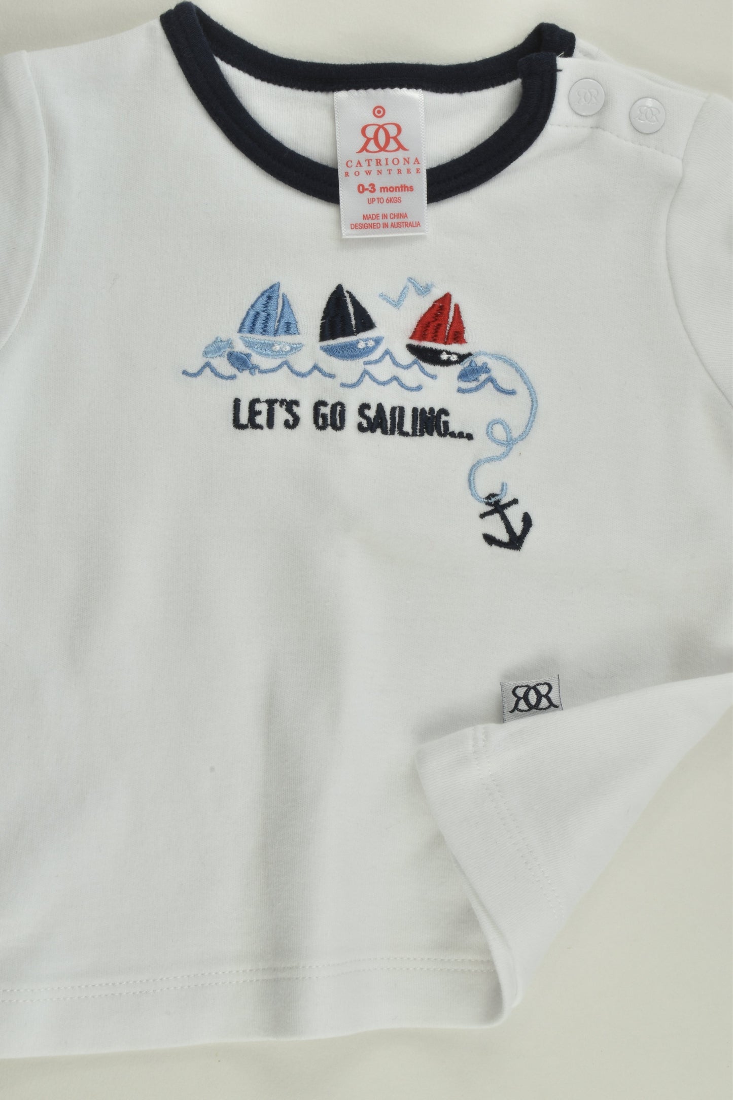 Catriona Rowntree Size 000 (0-3 months) 'Let's Go Sailing' T-shirt