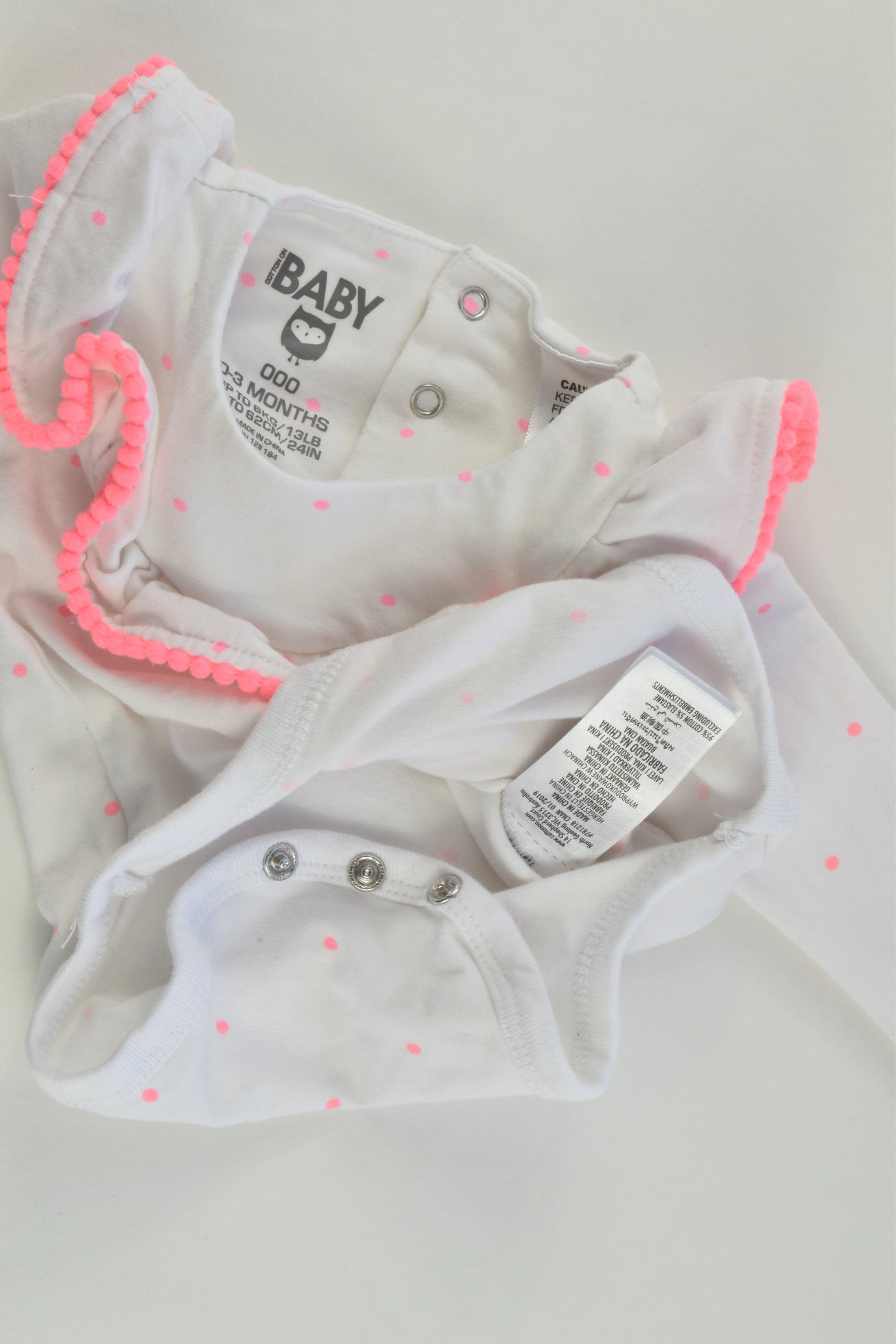 Cotton On Baby Size 000 (0-3 months) Ruffle Pom Pom Bodysuit