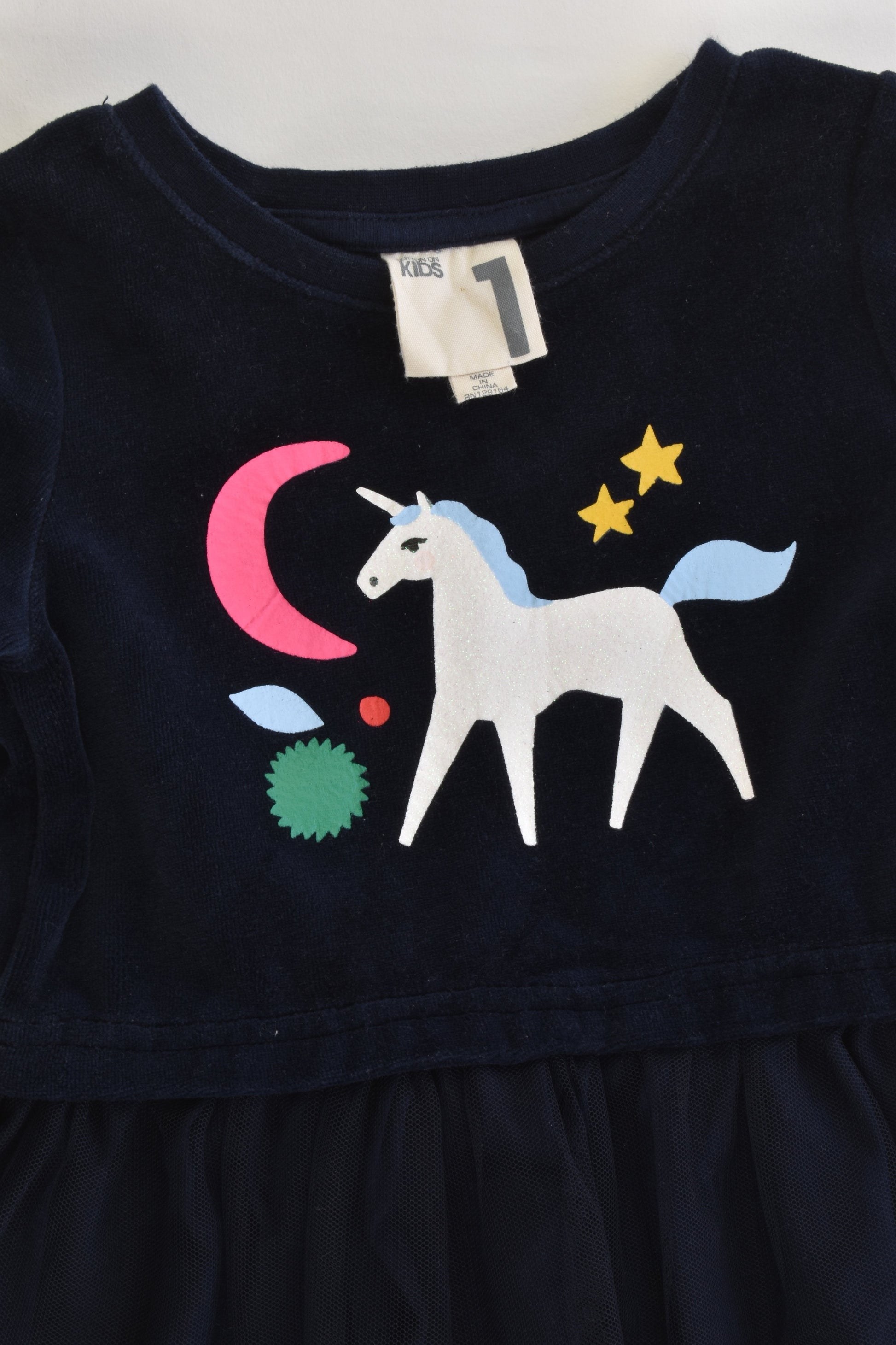 Cotton On Kids Size 1 Lined Unicorn Velour Dress