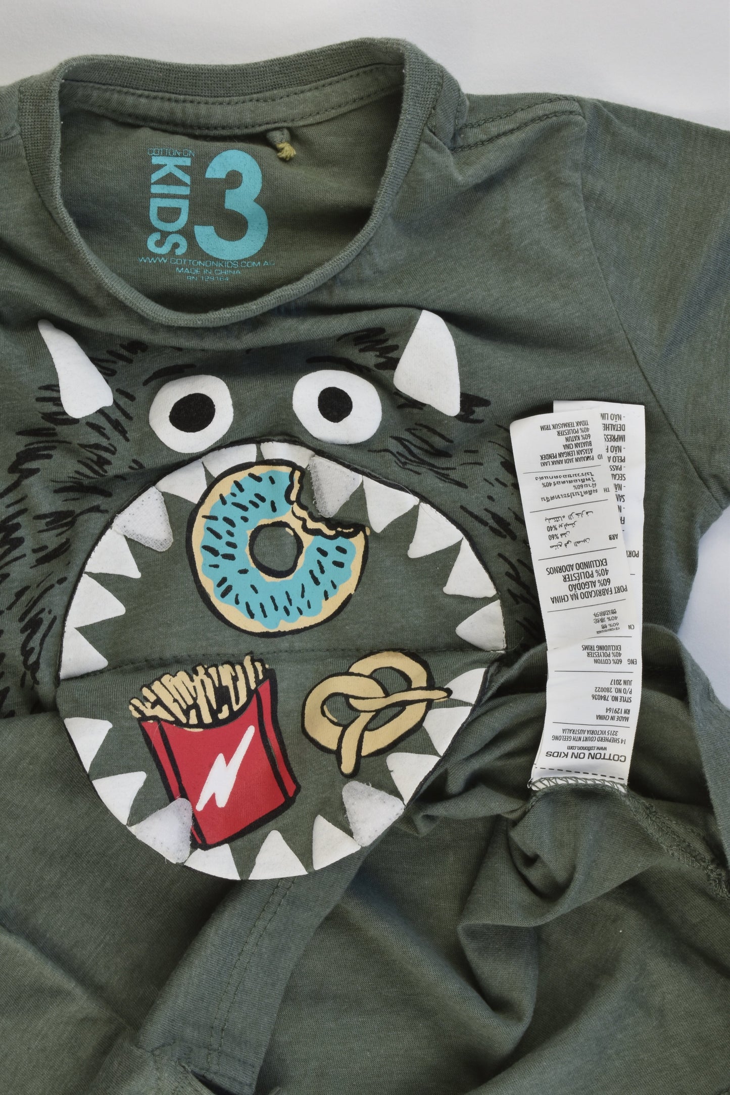 Cotton On Kids Size 3 Food Monster T-shirt