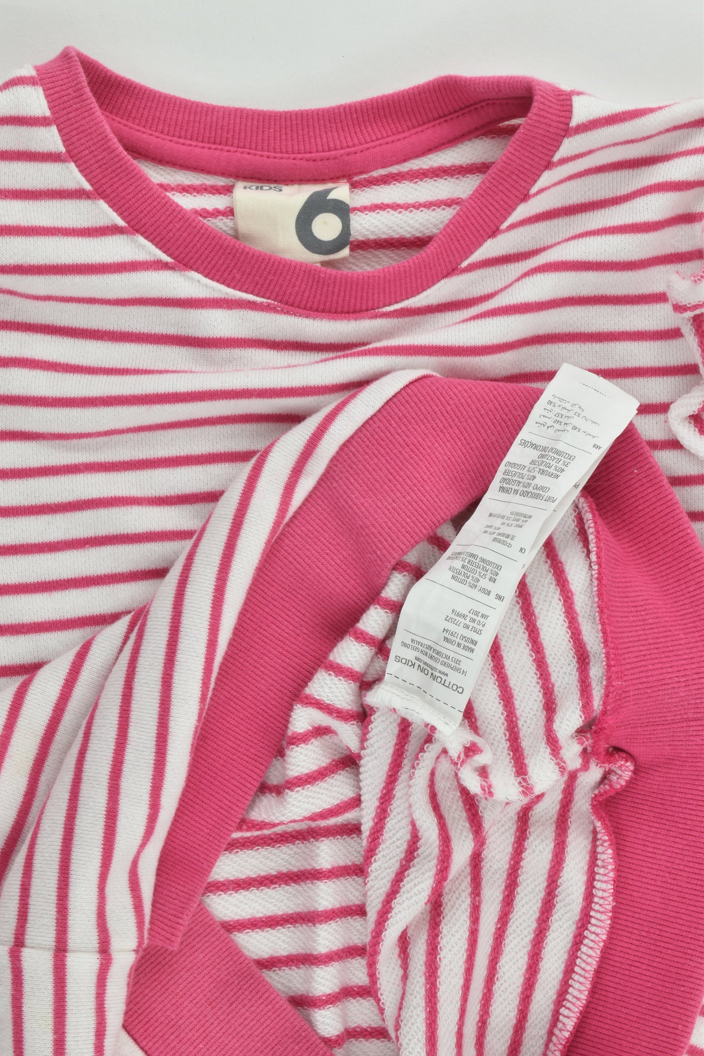 Cotton On Kids Size 6 Striped Sweater with Ruffle Shoulders