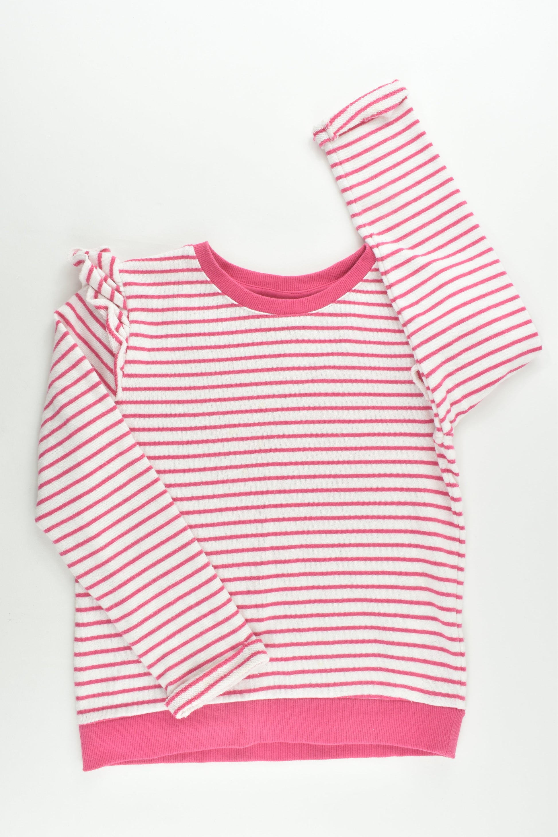 Cotton On Kids Size 6 Striped Sweater with Ruffle Shoulders