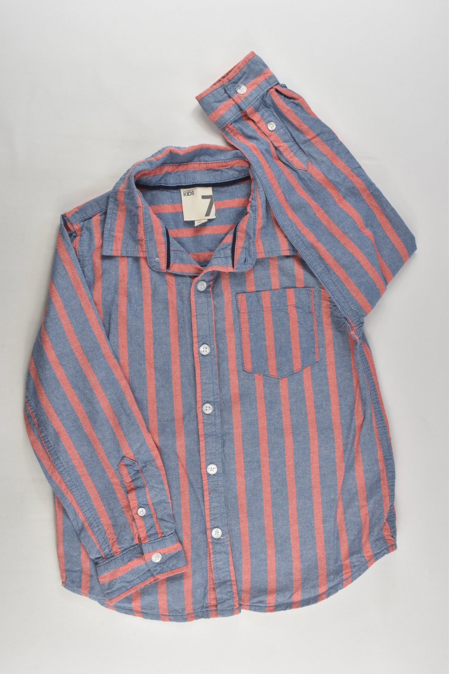 Cotton On Kids Size 7 Linen-feel Striped Shirt