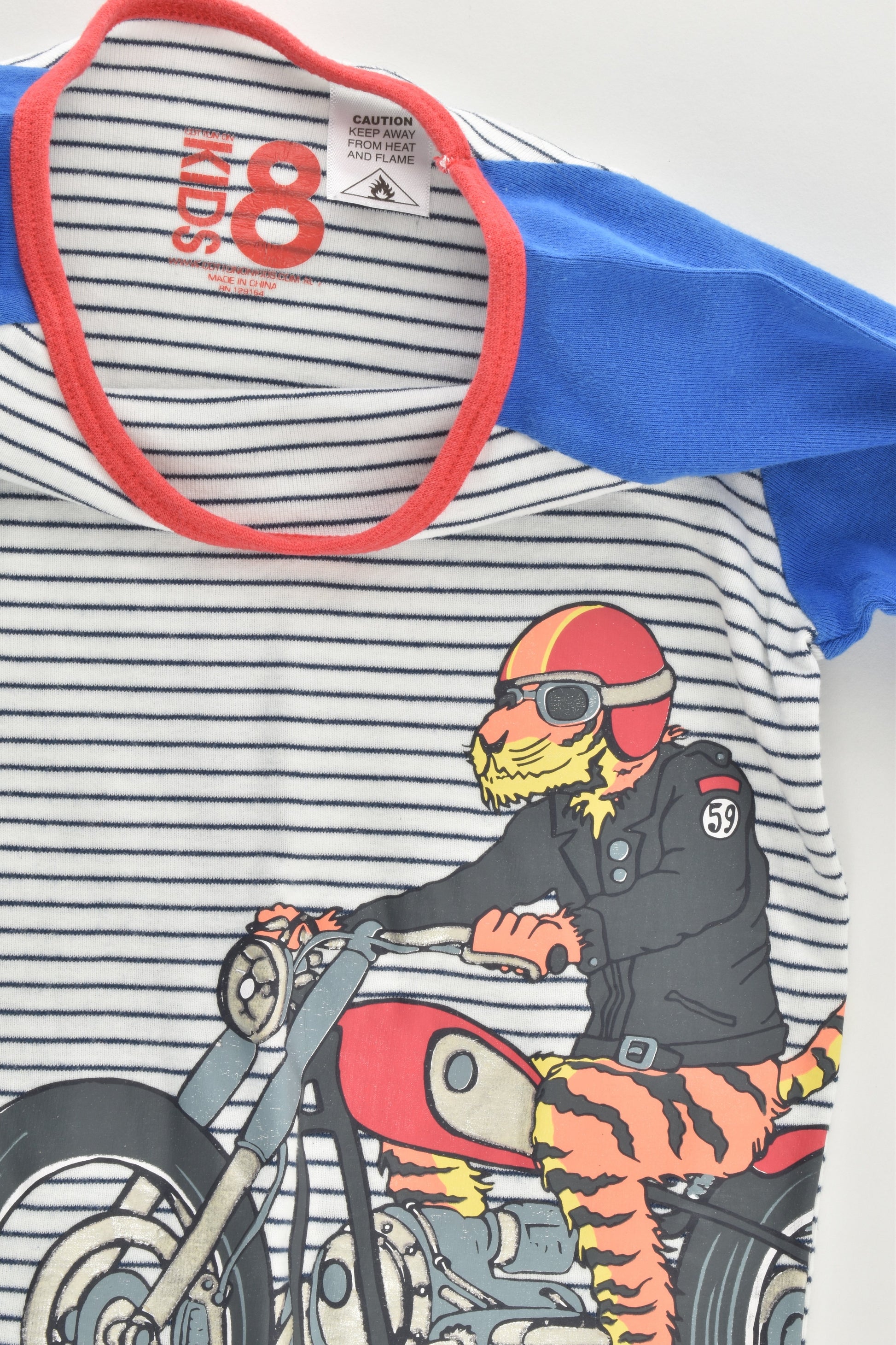 Cotton On Kids Size 8 Tiger On Motorbike Pj Set