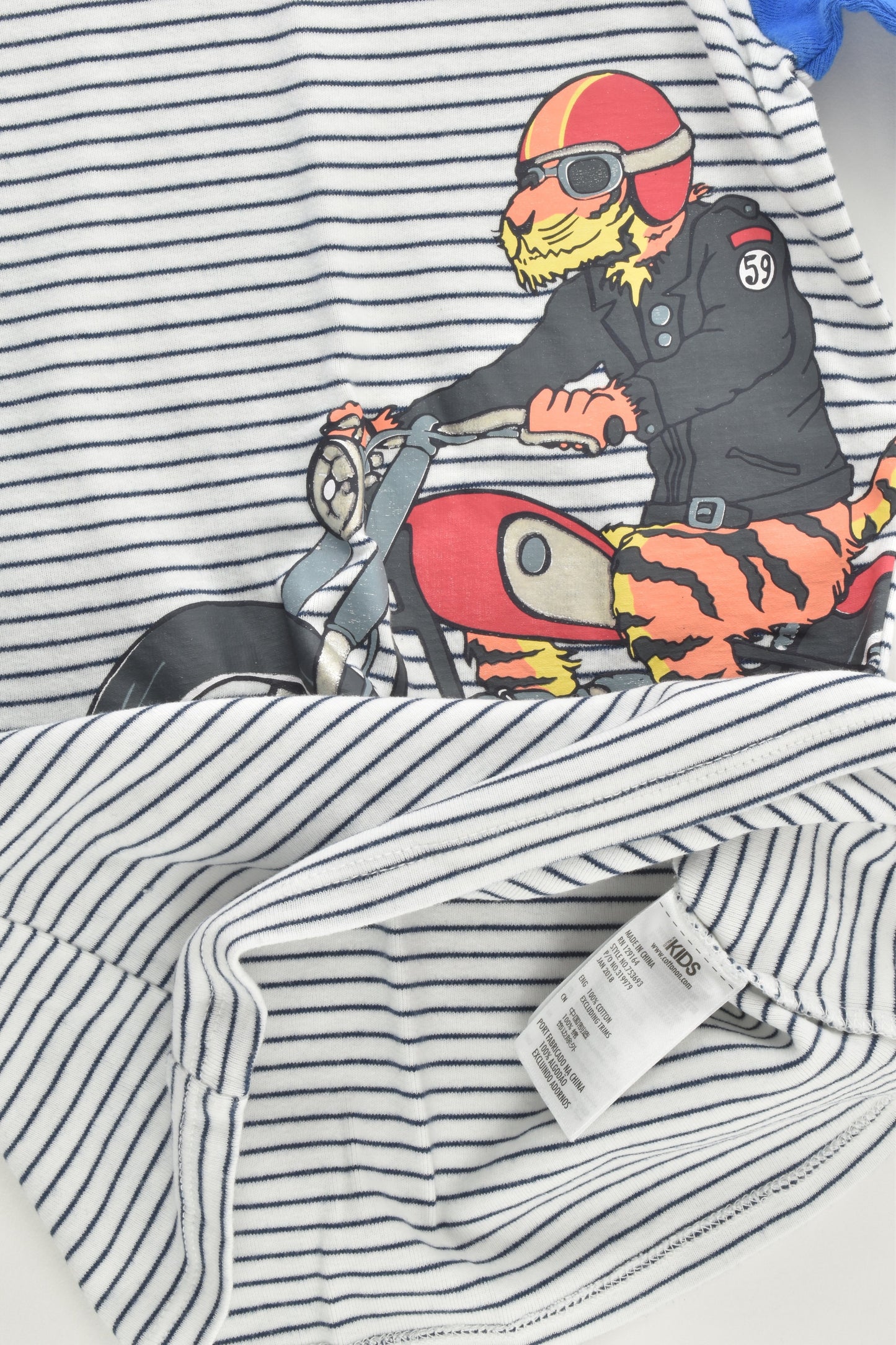 Cotton On Kids Size 8 Tiger On Motorbike Pj Set