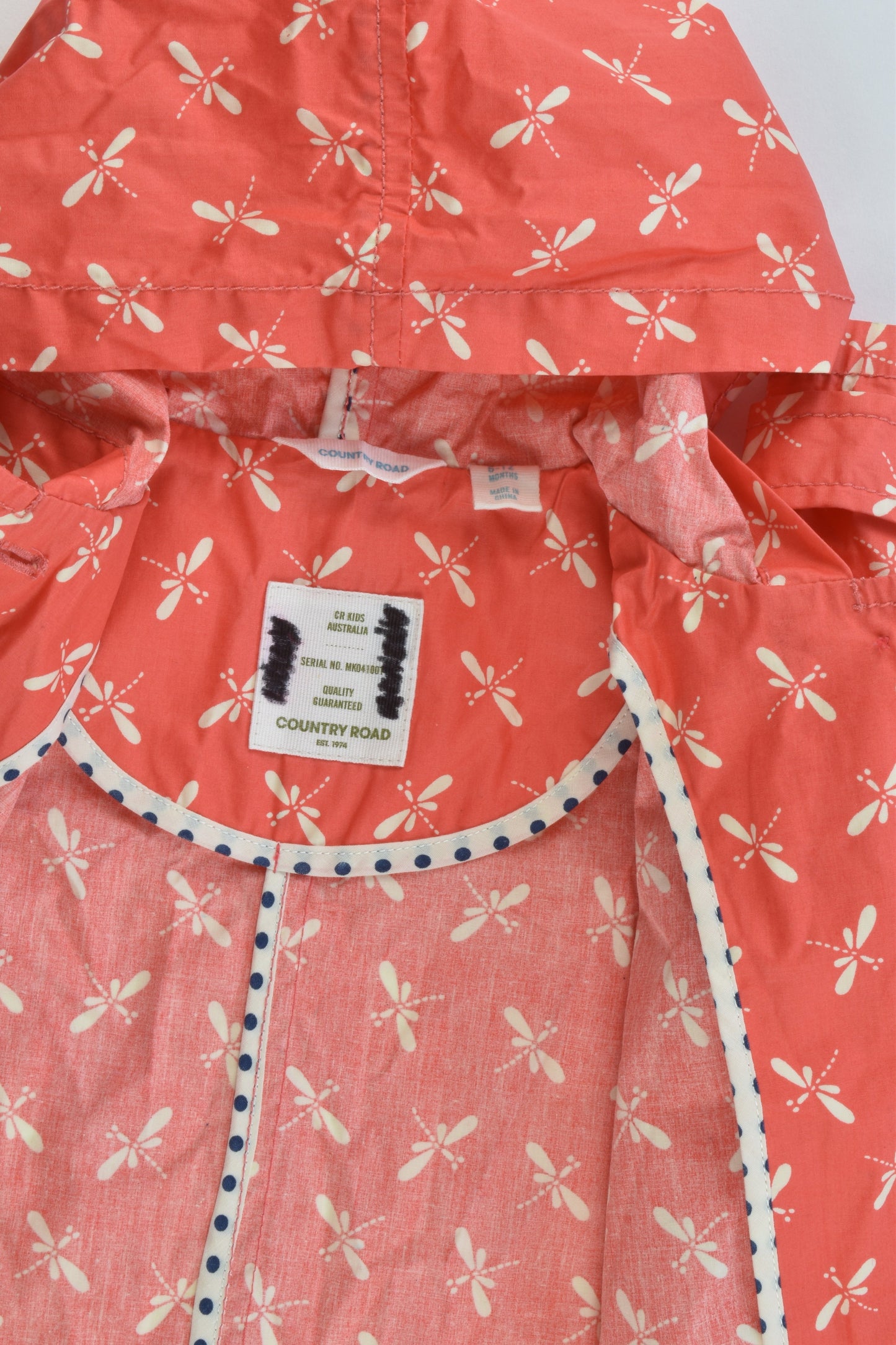 Country Road Size 0 (6-12 months) Dragonflies Hooded Rain Jacket
