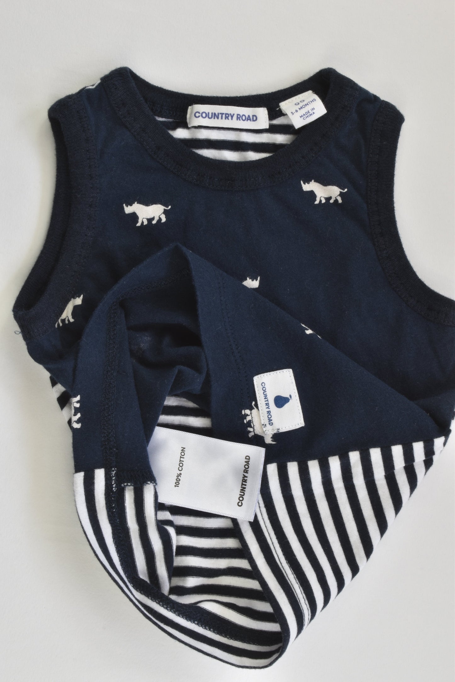 Country Road Size 00 (3-6 months) Rhino/Striped Tank Top