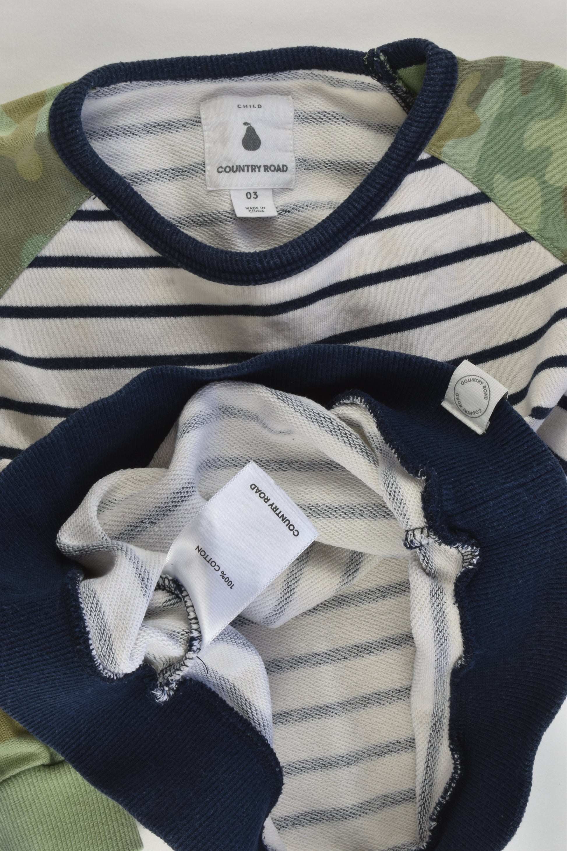 Country Road Size 3 Camouflage and Stripes Sweater