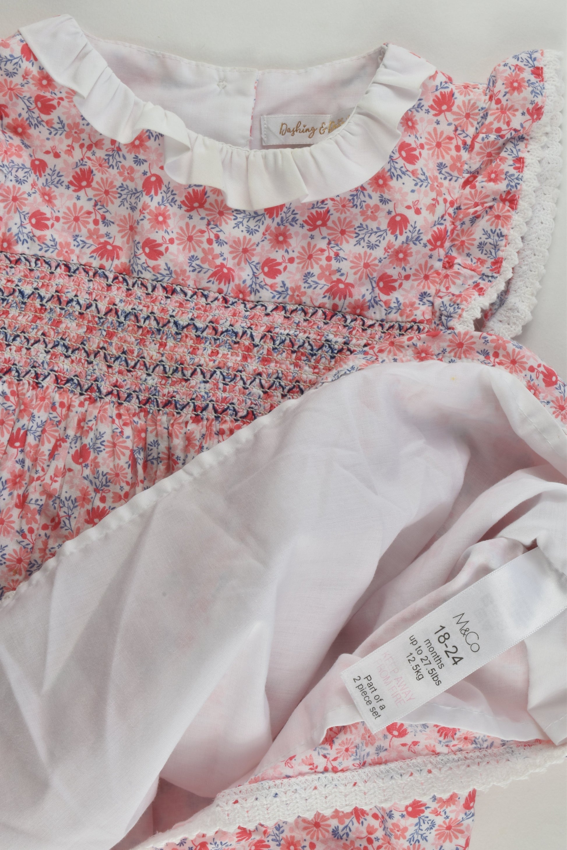 Dashing & Dainty by M&Co Size 2 (18-24 months) Lined Smocked Floral Dress