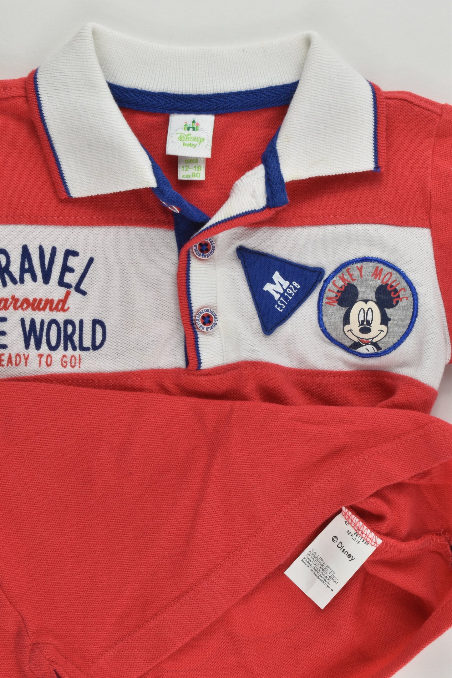 Disney Baby (Italy) Size 0-1 (12-18 months, 80 cm) Mickey Mouse 'Travel Around The World' Polo Shirt