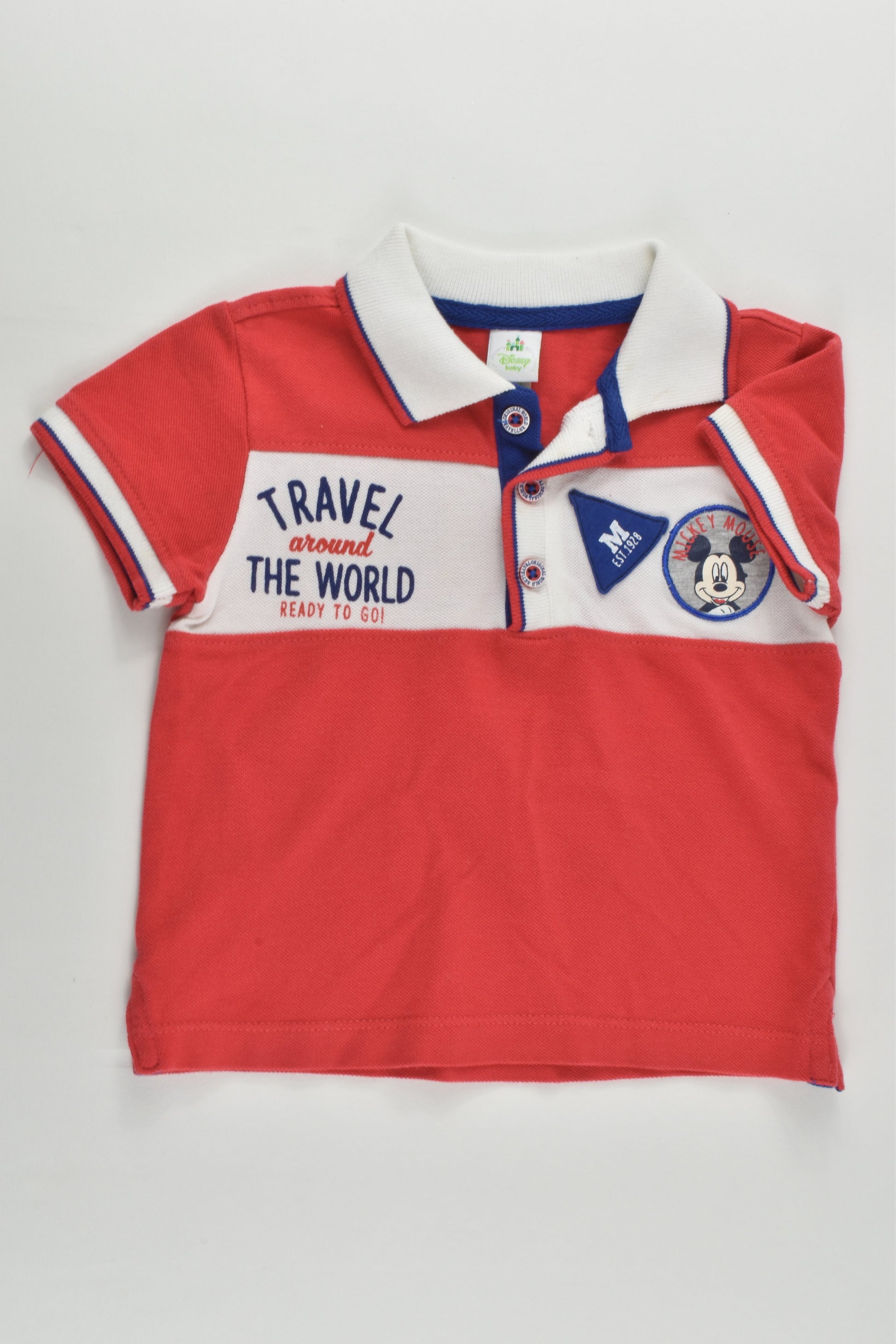 Disney Baby (Italy) Size 0-1 (12-18 months, 80 cm) Mickey Mouse 'Travel Around The World' Polo Shirt
