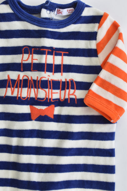 Du NEW Pareil Au Même (France) Size 3 months (59 cm) "Petit Monsieur" Footed Velour Romper