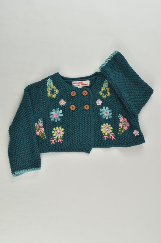 Du Pareil au Même (France) Size 000 (3 months, 59 cm) Knitted Cardigan with Floral Embroidery